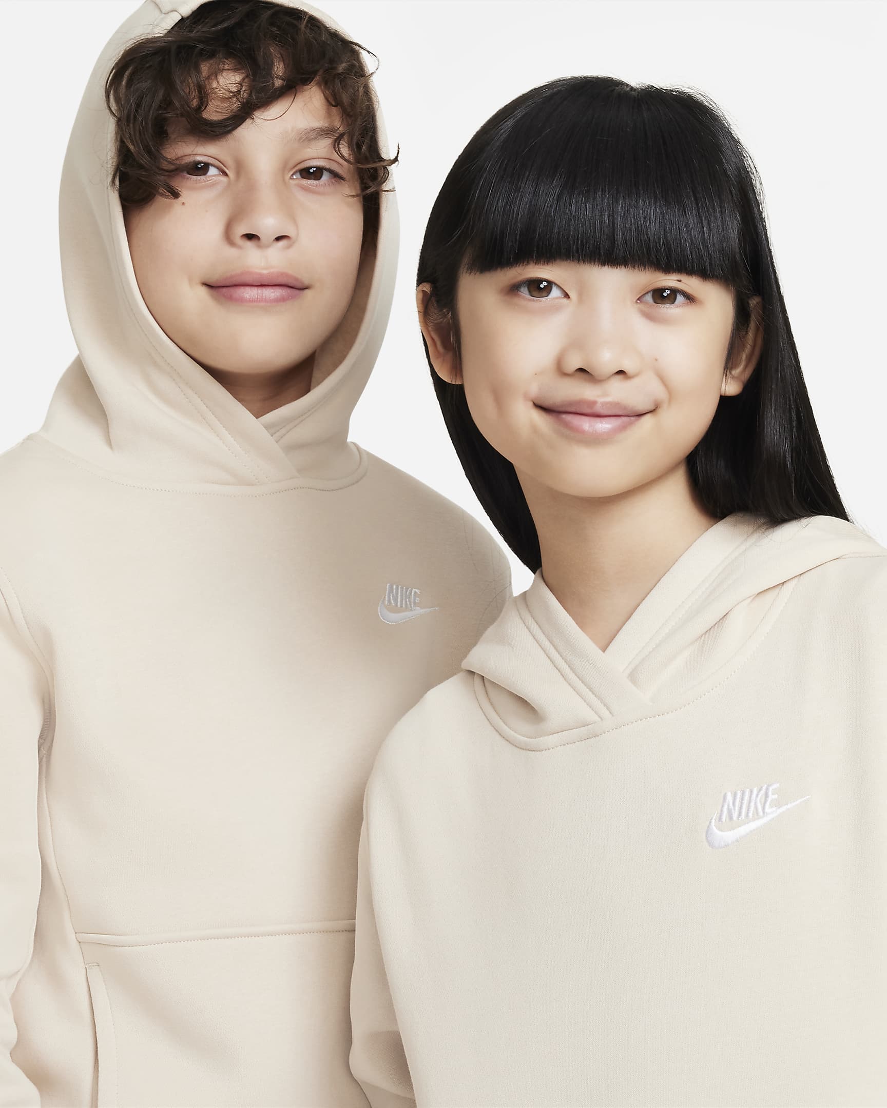 Nike Sportswear Club Fleece Big Kids' Pullover Hoodie - Sanddrift/White