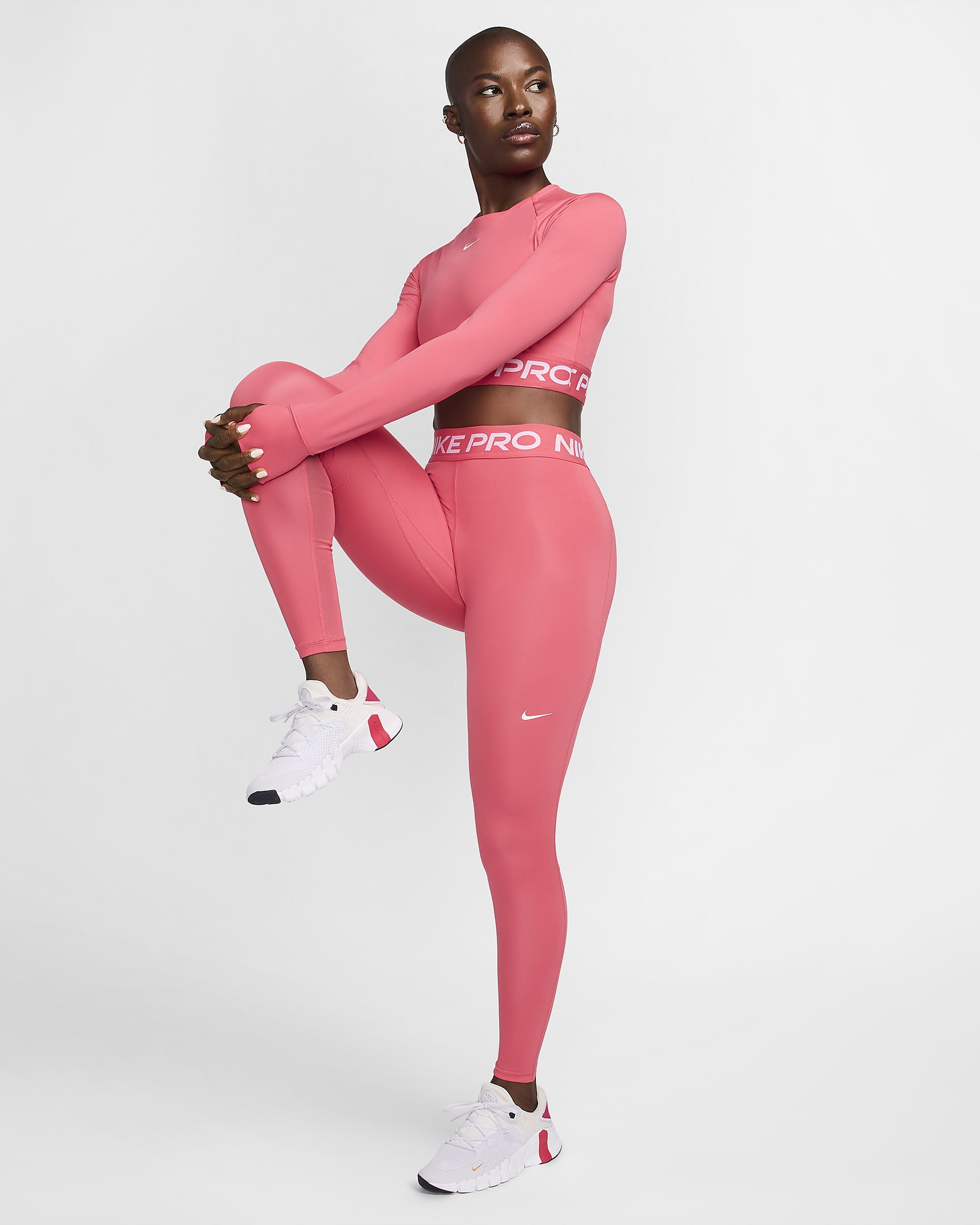 Nike Pro Women's Mid-Rise Mesh-Paneled Leggings - Aster Pink/Pinksicle/White