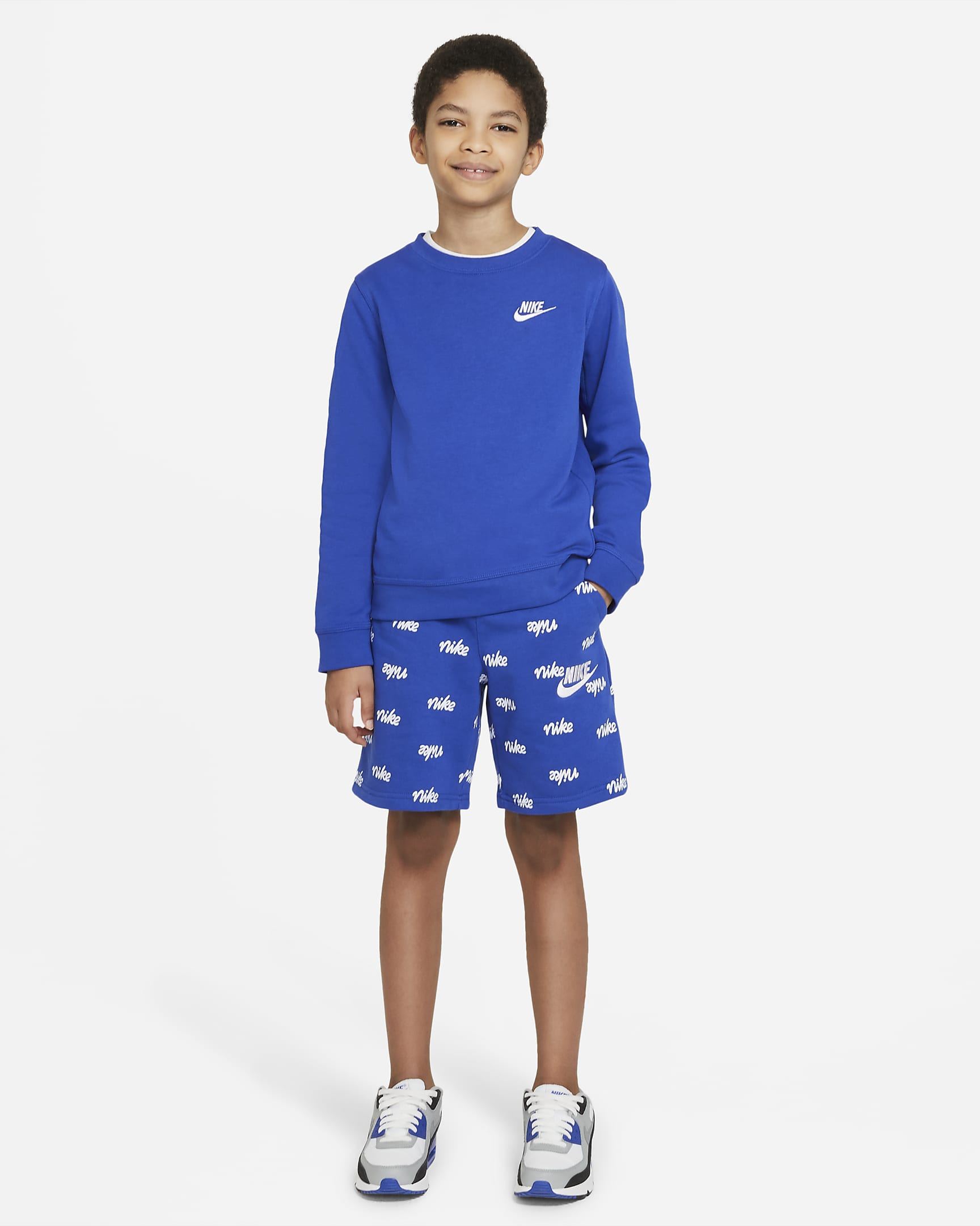 Nike Sportswear Big Kids' (Boys') Fleece Printed Shorts - Game Royal/White