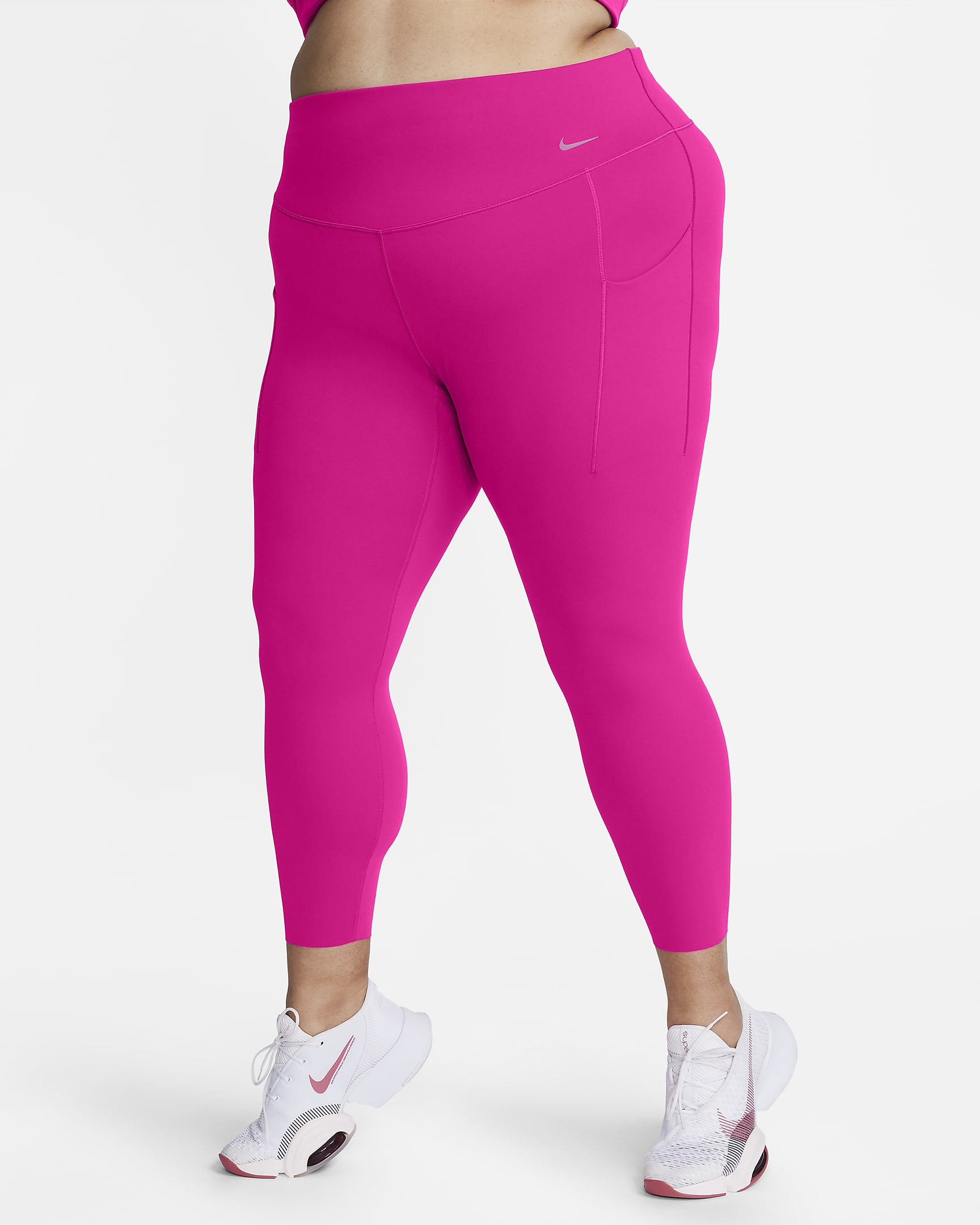 Nike Universa Women's Medium-Support High-Waisted 7/8 Leggings with Pockets (Plus Size) - Fireberry/Black