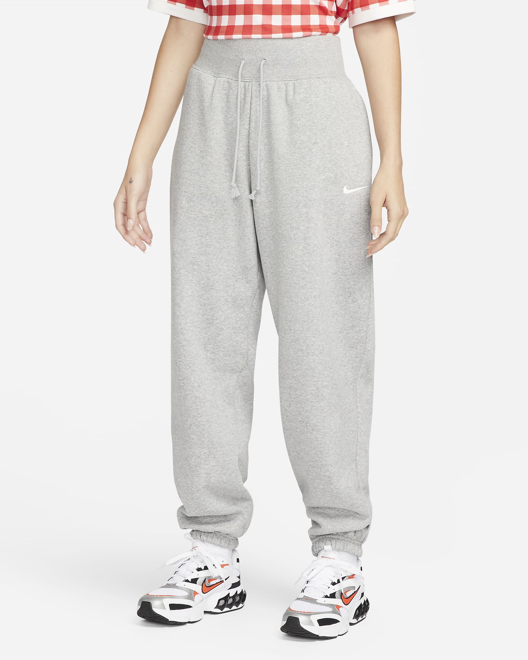 Overdimensionerede Nike Sportswear Phoenix Fleece-sweatpants med høj talje til kvinder - Dark Grey Heather/Sail