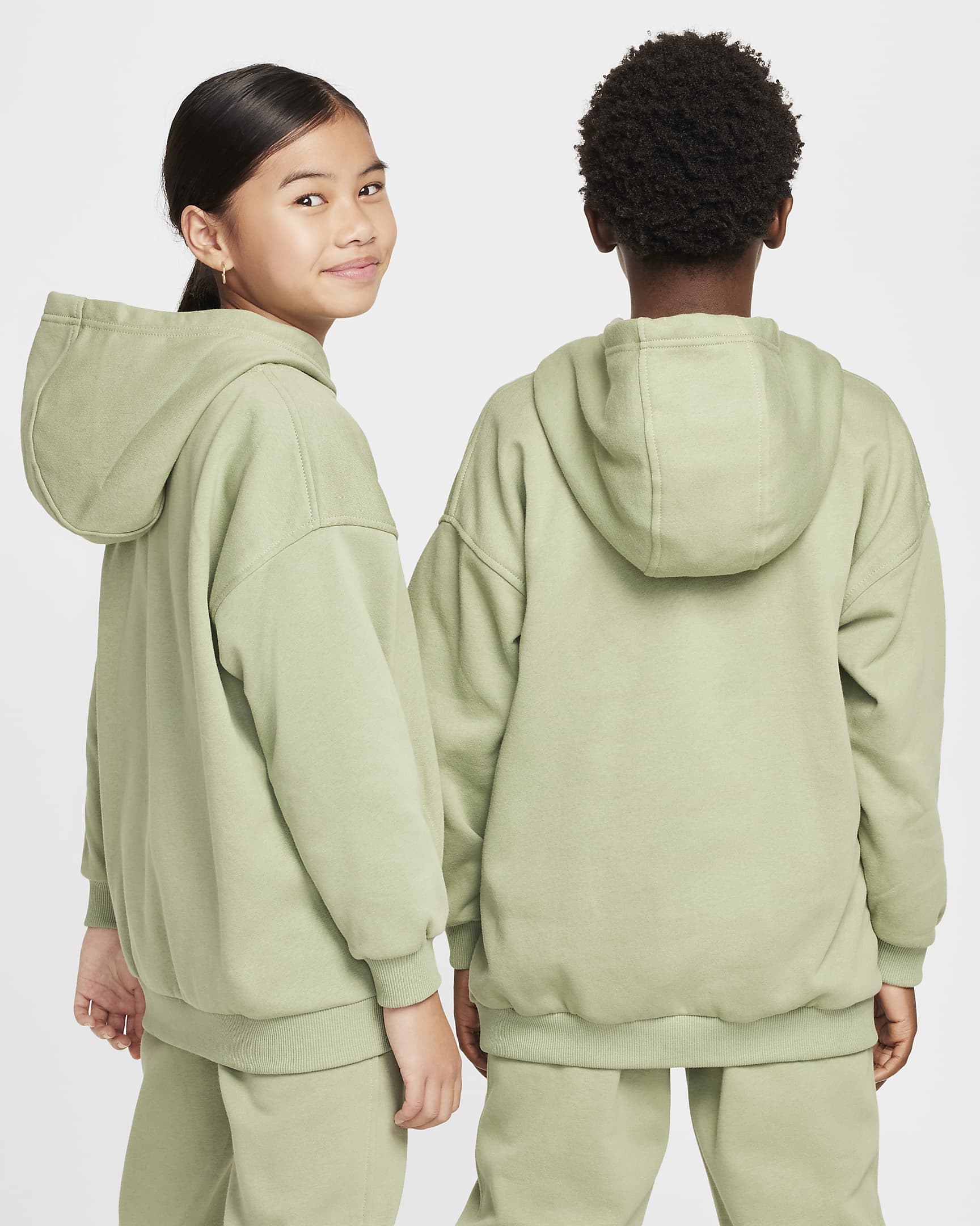 Nike Sportswear Club Fleece Big Kids' Oversized Pullover Hoodie - Oil Green/White