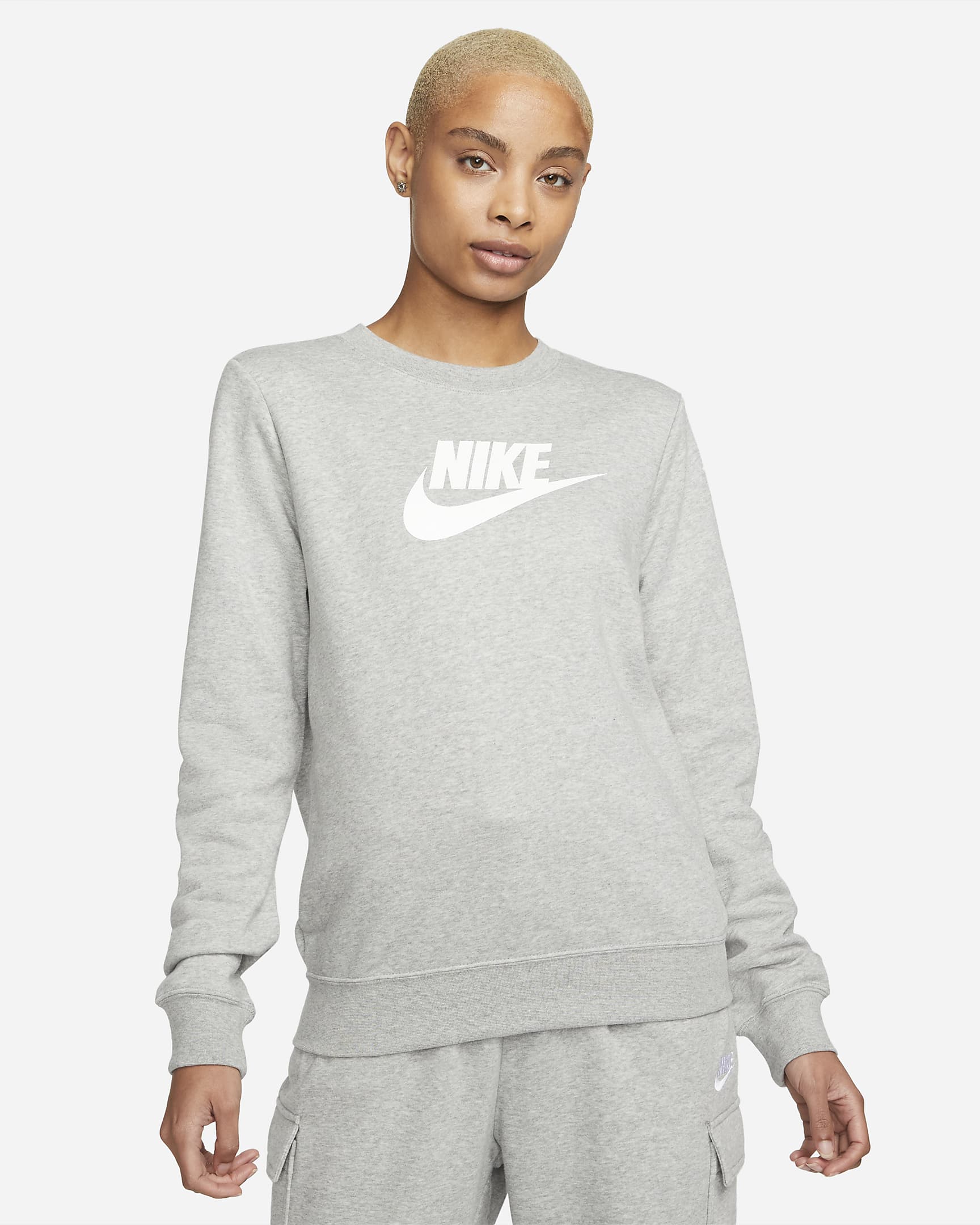 Nike Sportswear Club Fleece Women's Logo Crew-Neck Sweatshirt - Dark Grey Heather/White