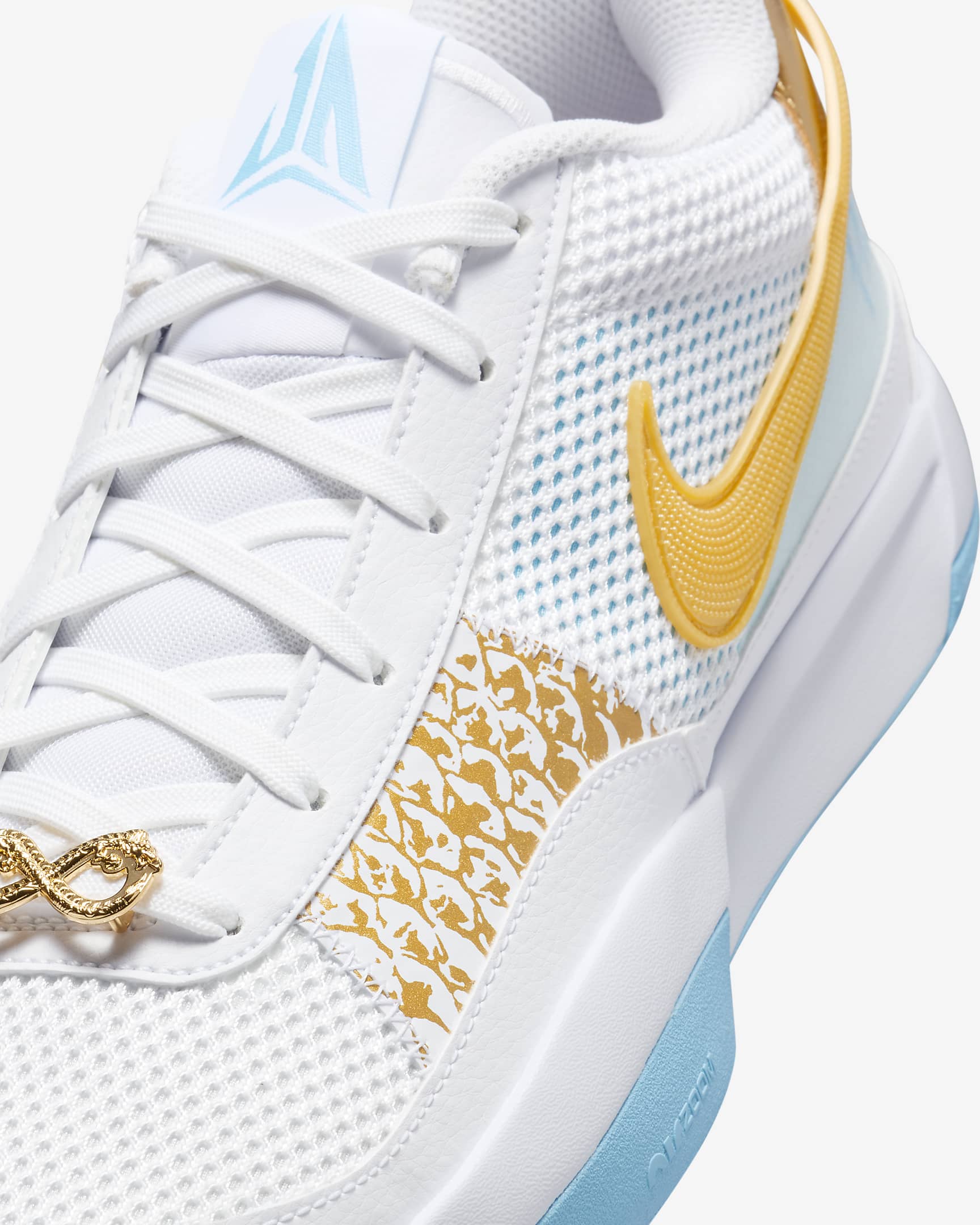 JA 1 EP Basketball Shoes - White/Aquarius Blue/Glacier Blue/Metallic Gold