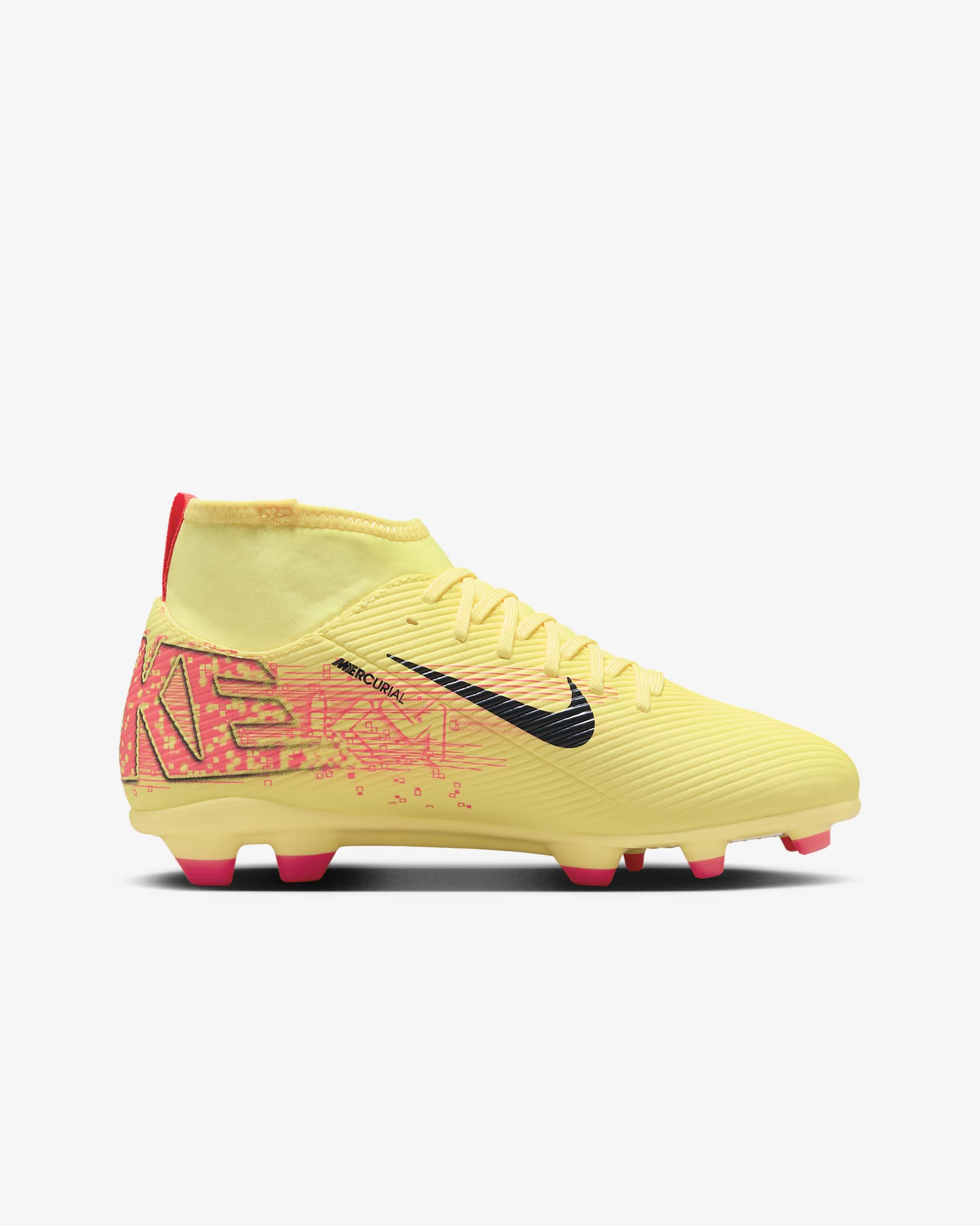 Tacos de fútbol MG high para niños talla pequeña/grande Nike Jr. Mercurial Superfly 10 Club "Kylian Mbappé" - Naranja láser claro/Azul marino militar