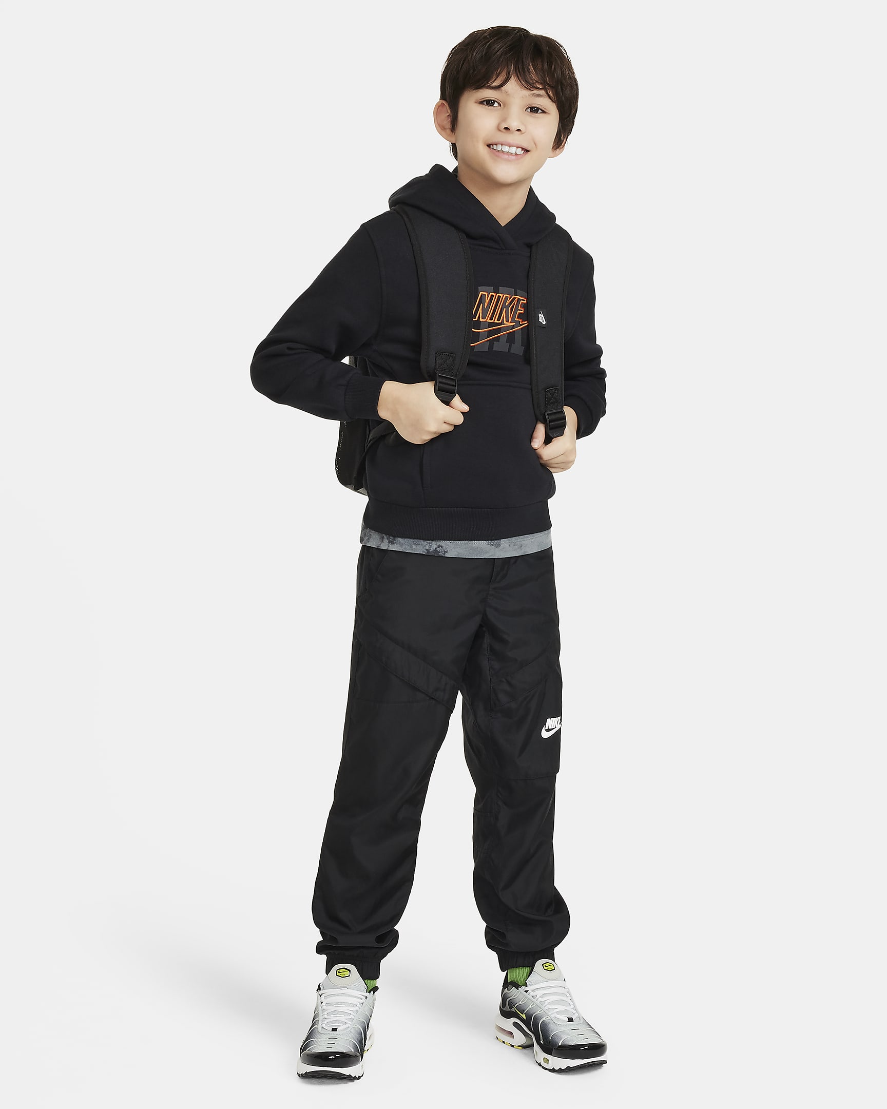 Nike Sportswear Club Fleece Older Kids' Pullover Hoodie - Black/Safety Orange