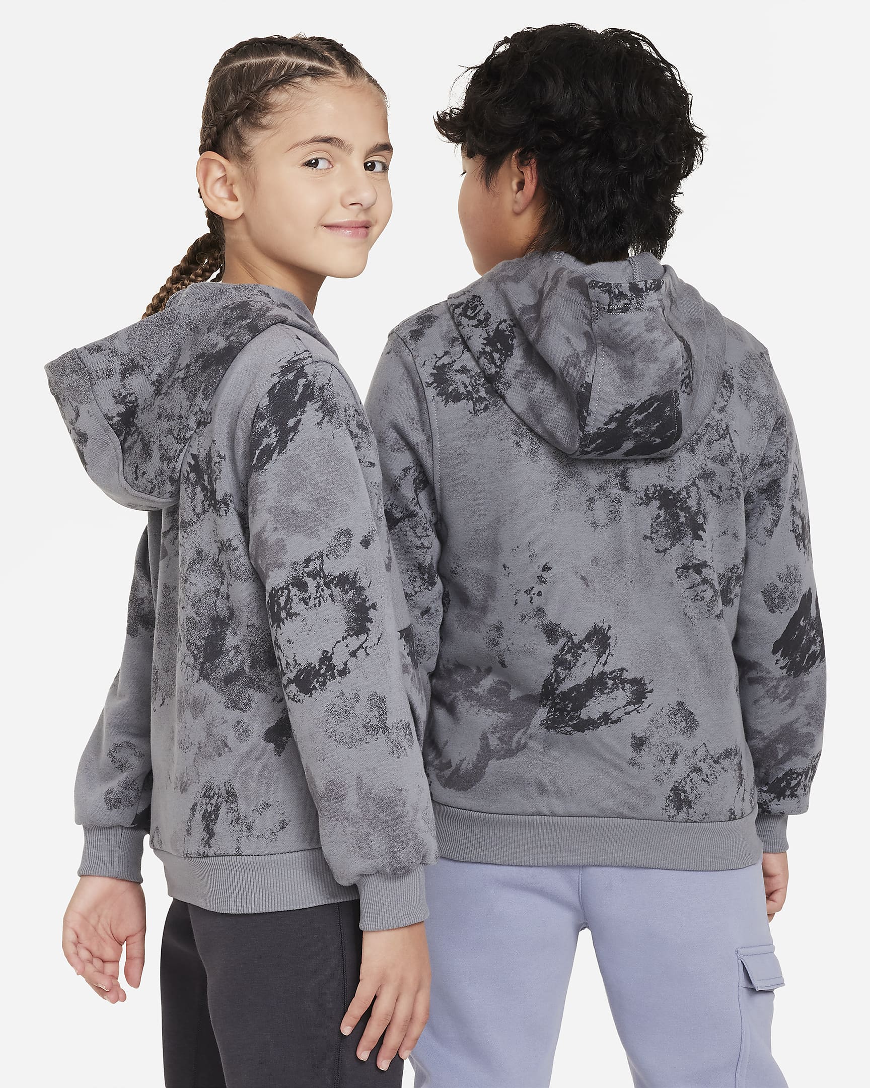 Nike Sportswear Club Fleece Older Kids' Pullover Hoodie - Smoke Grey/White