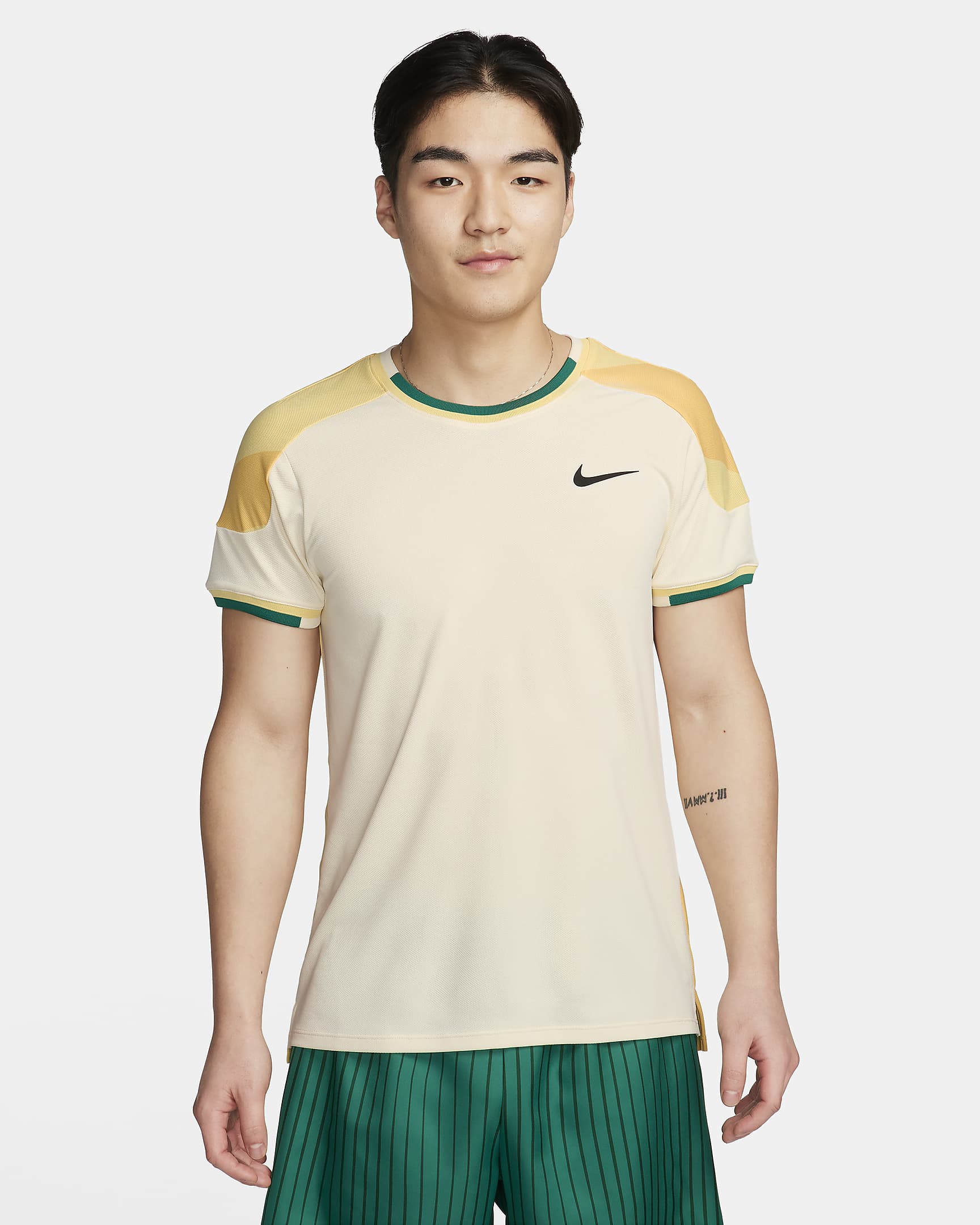 NikeCourt Slam Men's Dri-FIT Tennis Top - Coconut Milk/Soft Yellow/Barely Volt/Black