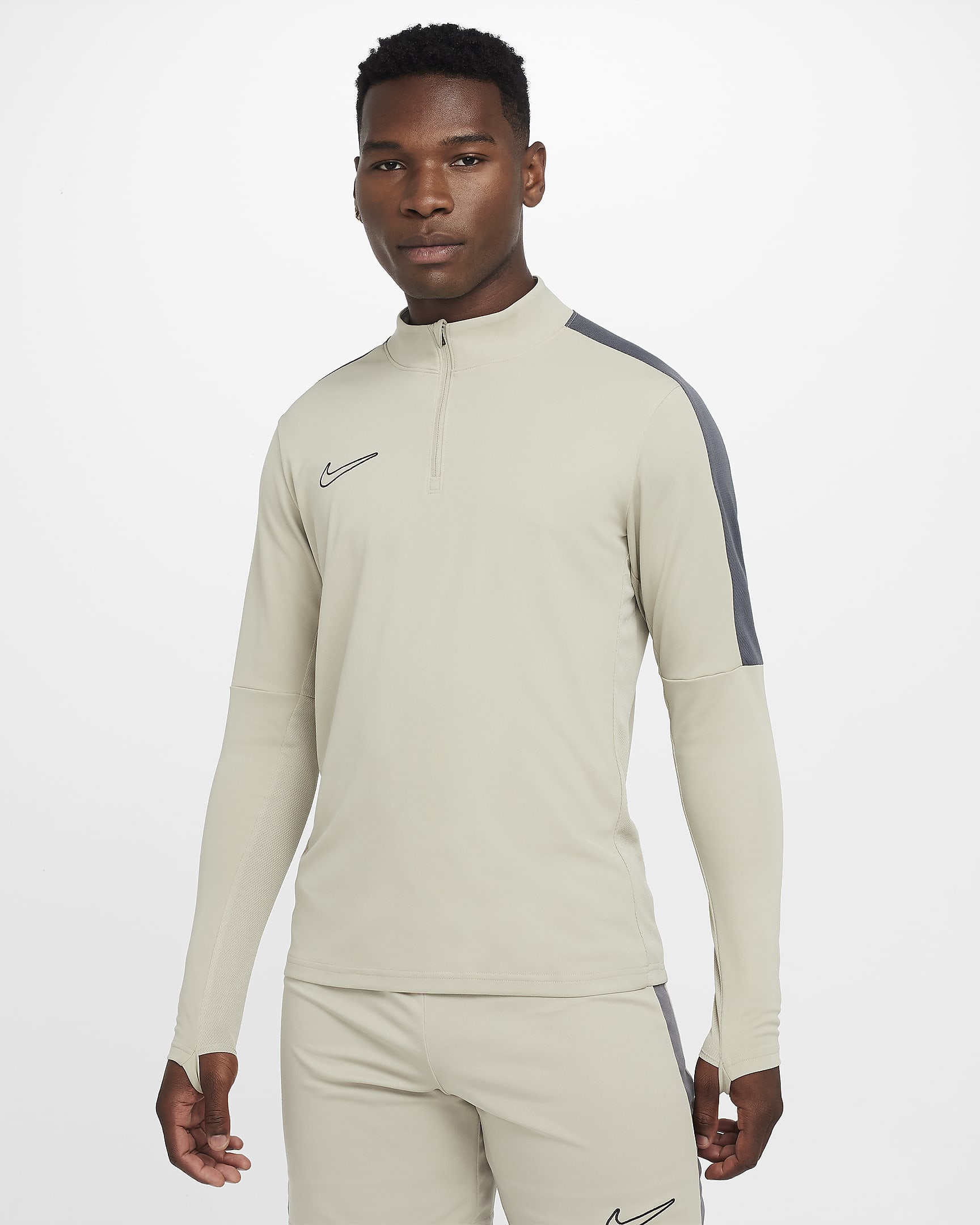 Męska koszulka piłkarska z zamkiem 1/2 Dri-FIT Nike Academy - Stone/Iron Grey/Czerń