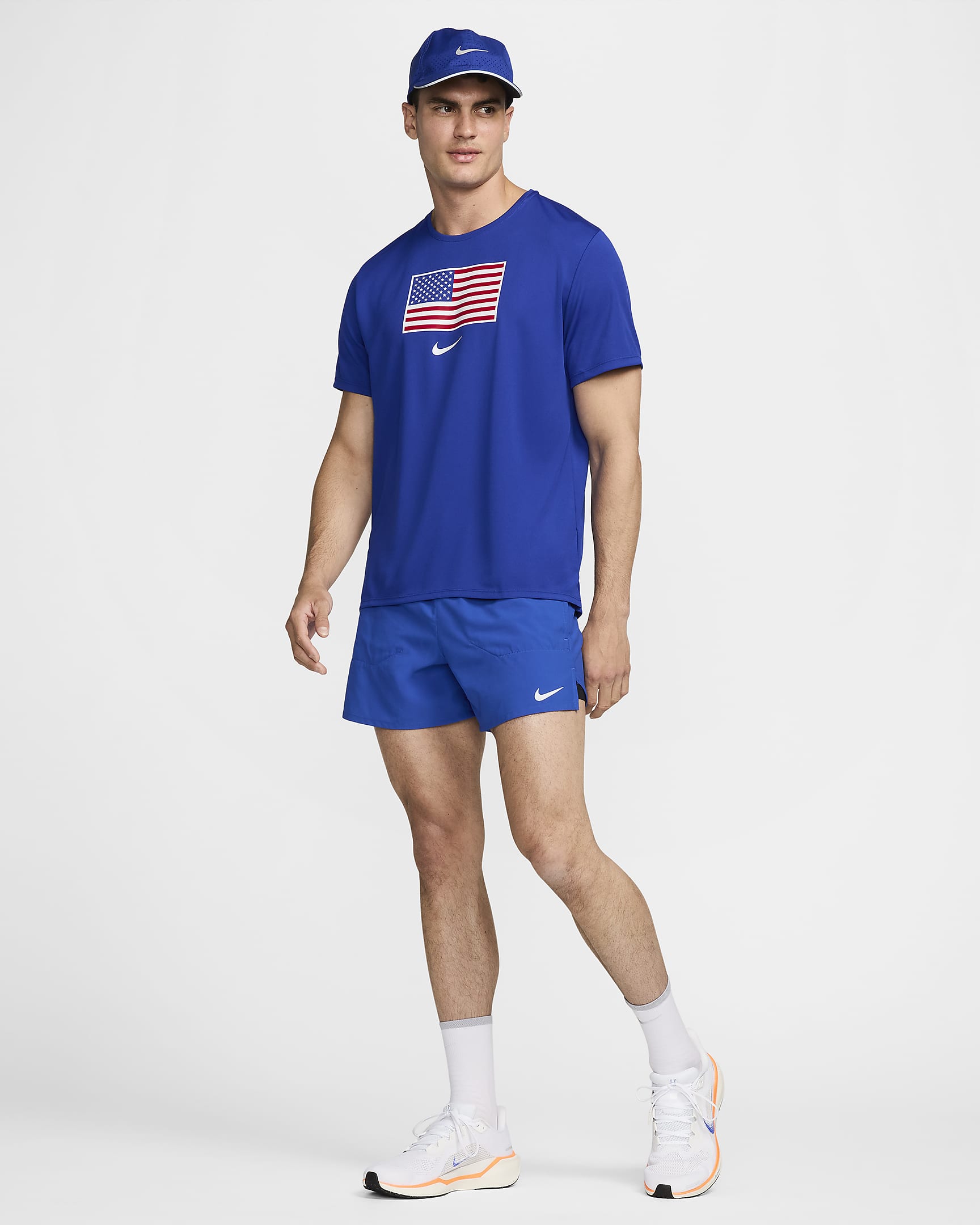 Playera de correr de manga corta Nike Dri-FIT para hombre USA Miler - Azul eléctrico/Blanco