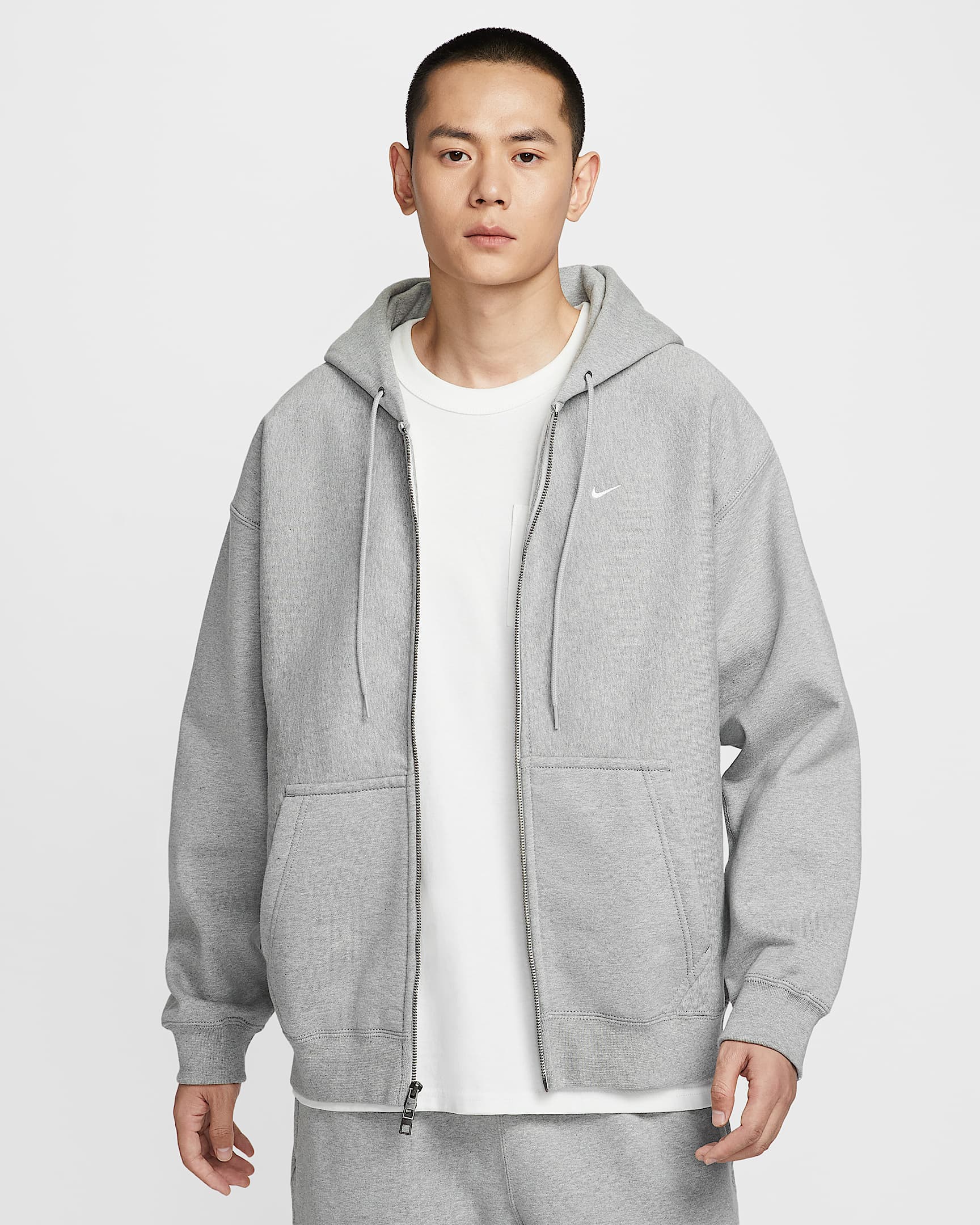 Nike Solo Swoosh Men's Full-Zip Fleece Hoodie - Dark Grey Heather/Light Smoke Grey/White
