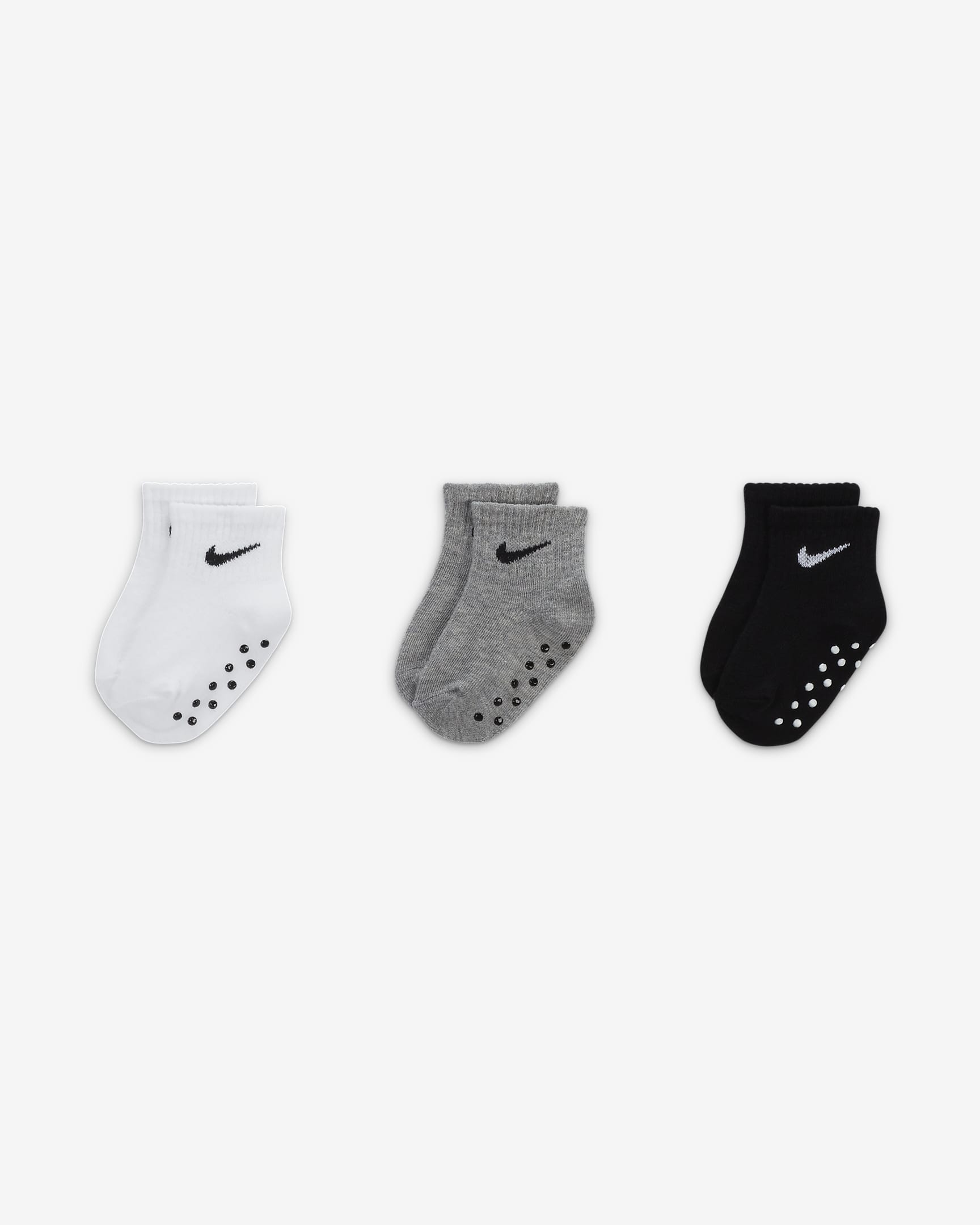 Nike Baby Gripper Ankle Socks (3 Pairs) - Dark Grey Heather/Black