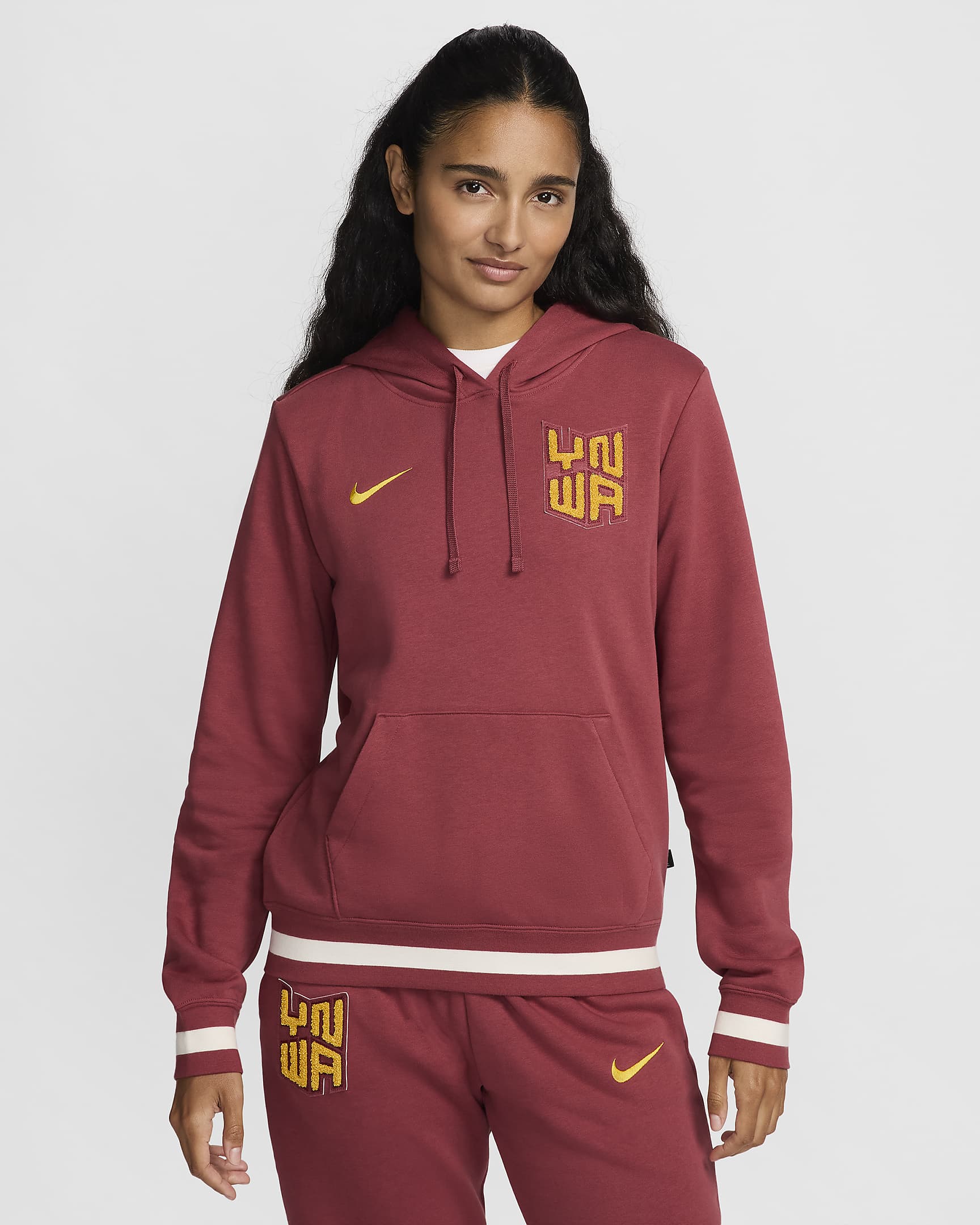 Damska bluza piłkarska z kapturem Nike Liverpool F.C. Club Fleece - Cedar/Chrome Yellow