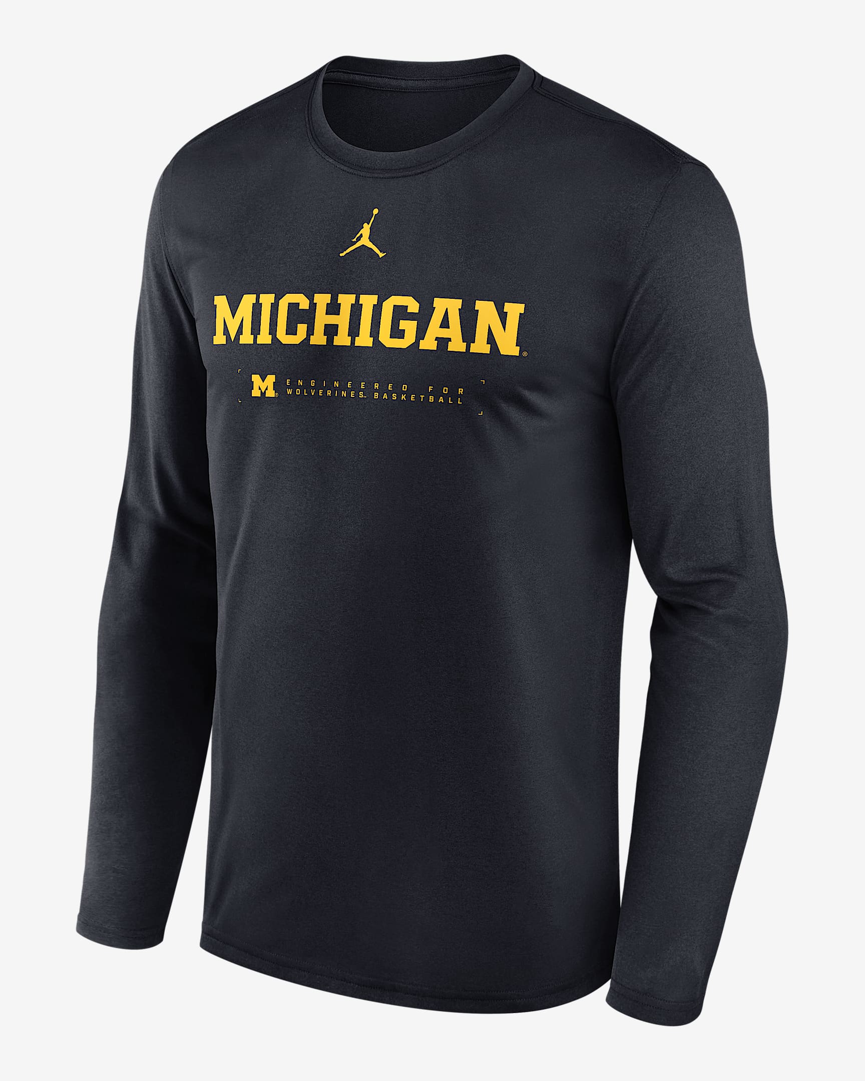Michigan Courtside Basketball Shootaround Legend Men's Jordan Brand Dri-FIT College Long-Sleeve T-Shirt - Navy