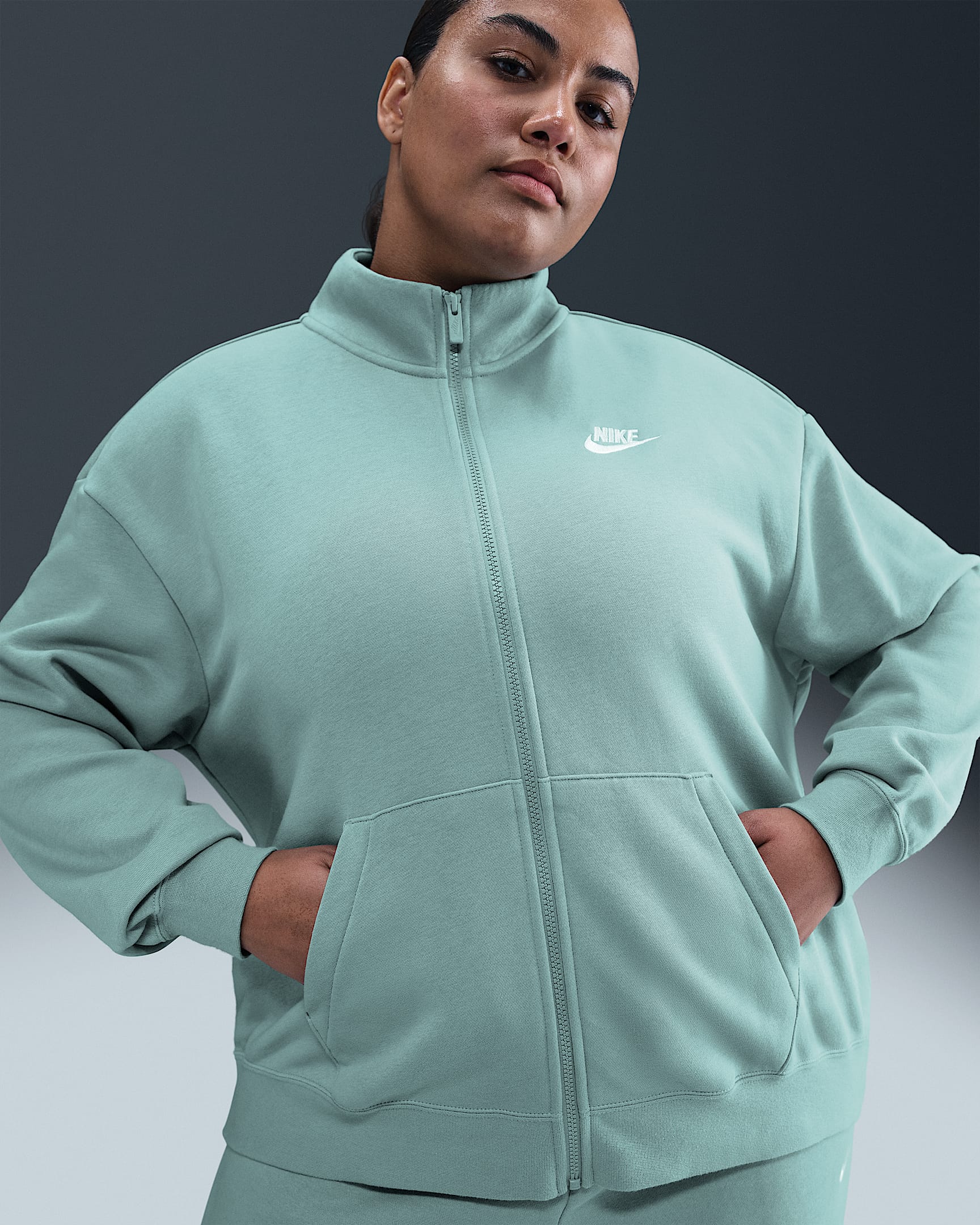 Nike Sportswear Club Fleece Women's Loose Track Jacket (Plus Size) - Cannon/White