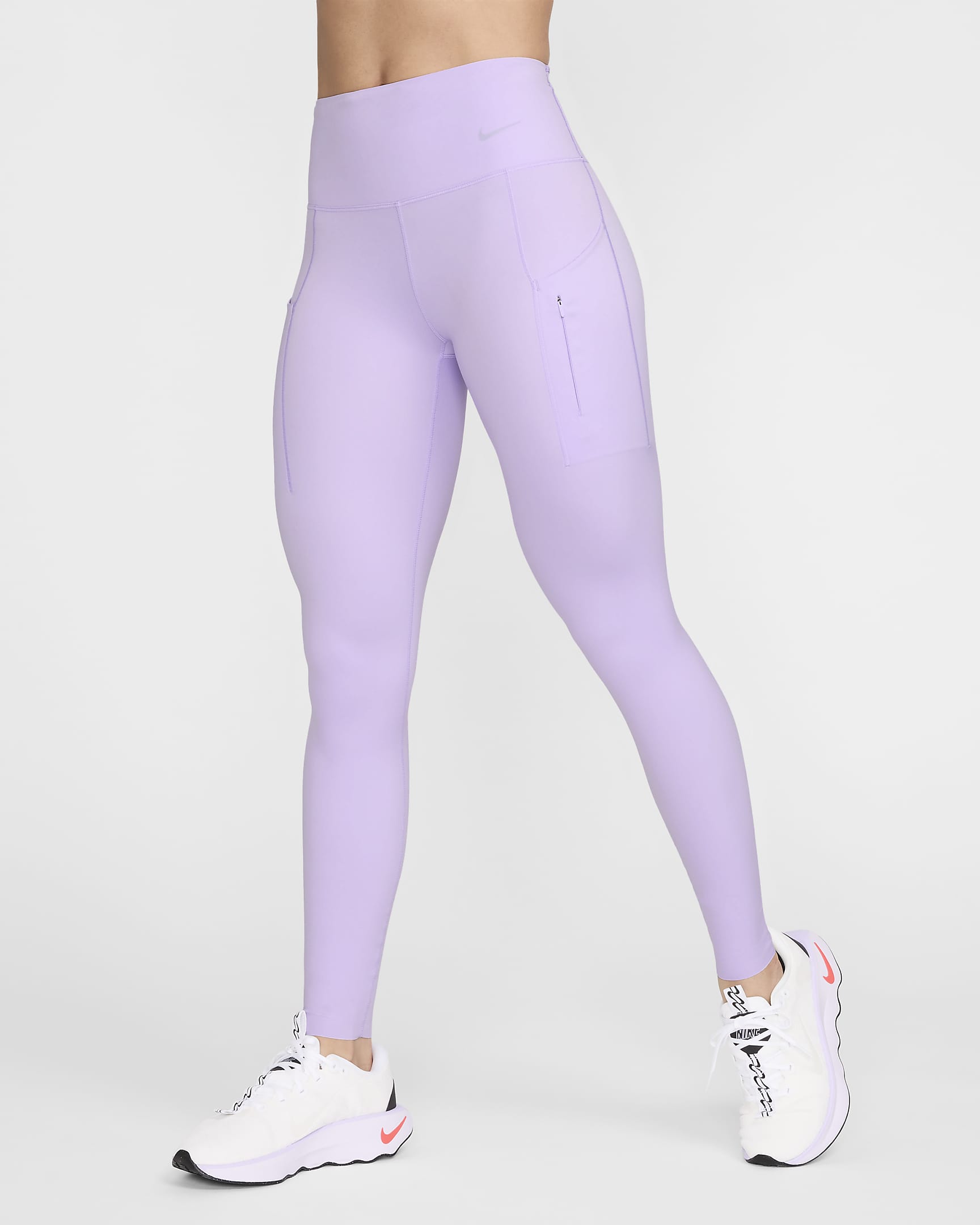 Nike Go Leggings in voller Länge mit starkem Halt, mittelhohem Bund und Taschen für Damen - Lilac Bloom/Schwarz