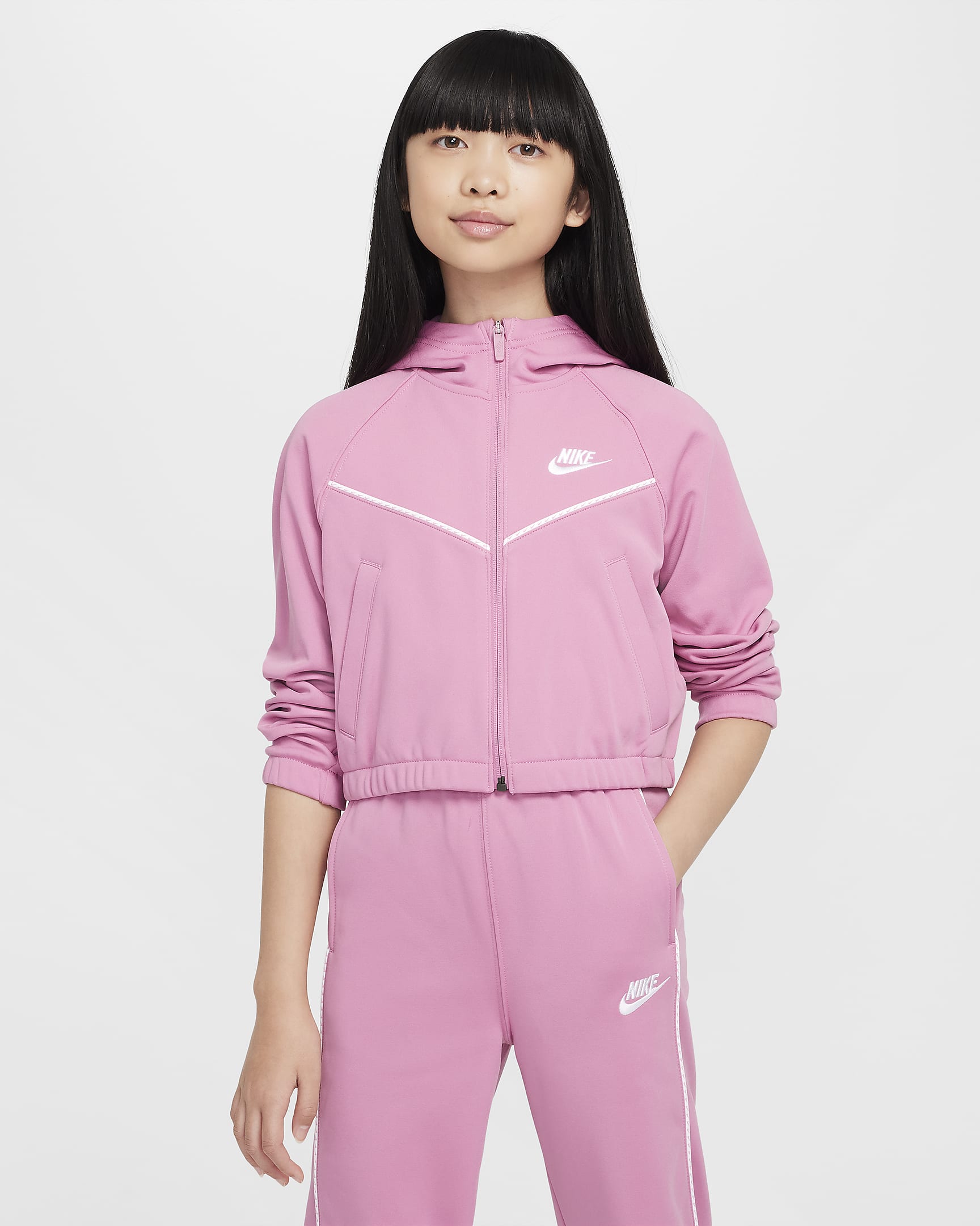 Nike Sportswear Older Kids' (Girls') Tracksuit - Magic Flamingo/Magic Flamingo/White/White