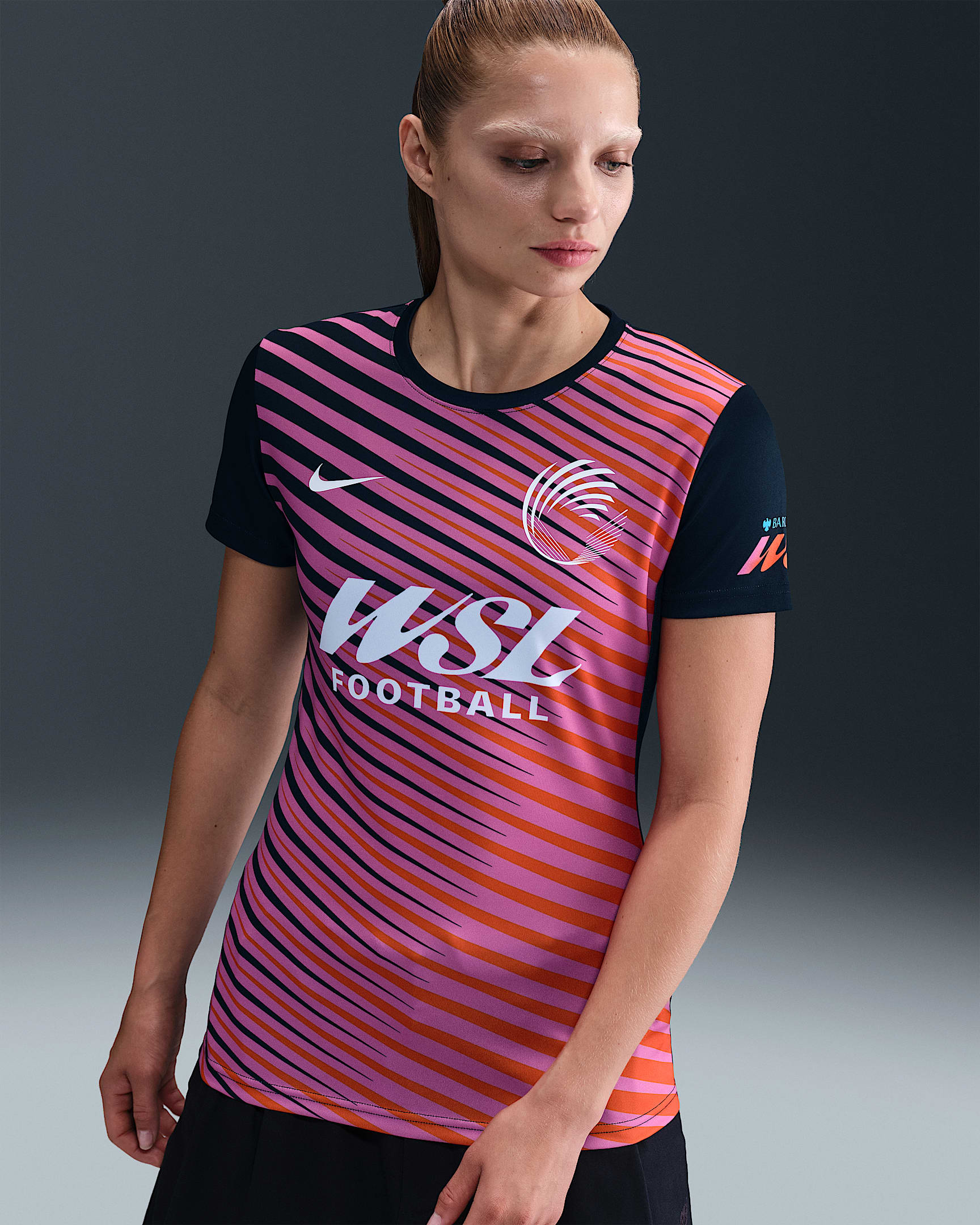 WSL Women's Nike Football Pre-Match Top - Black/Action Grape/Safety Orange