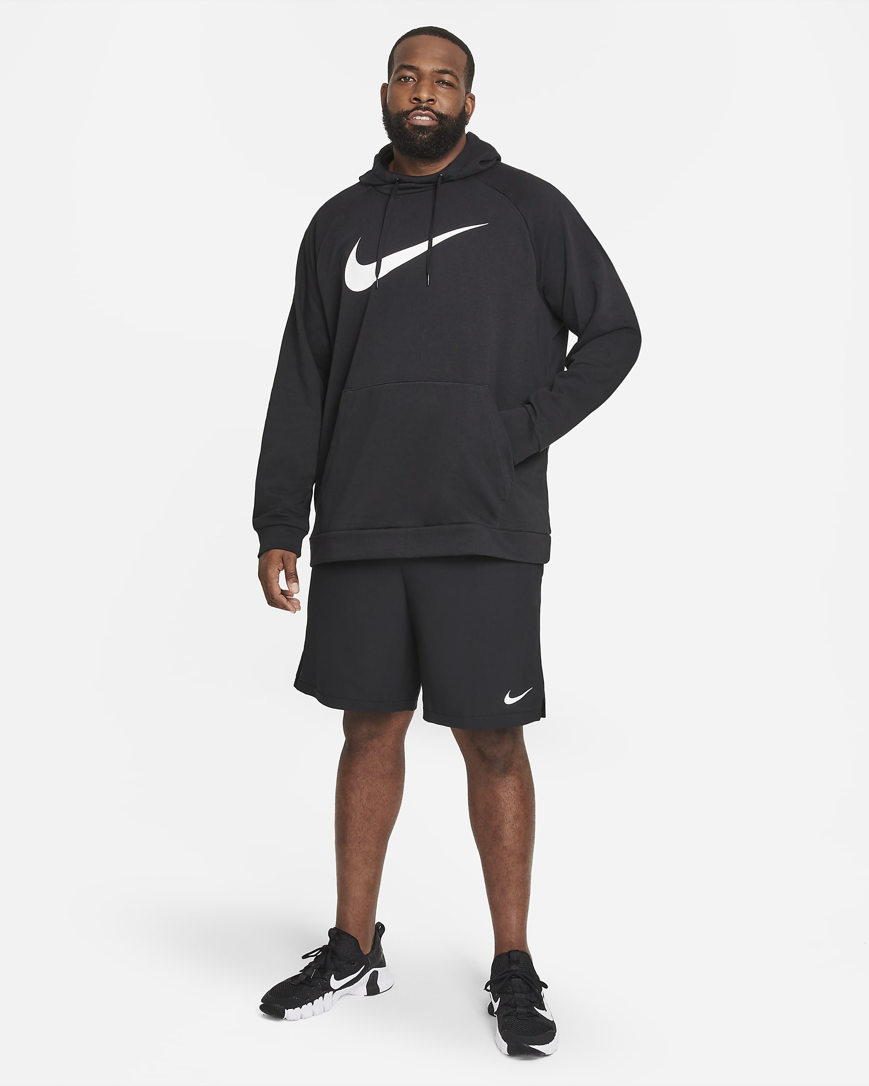 Nike Dry Graphic Men's Dri-FIT Hooded Fitness Pullover Hoodie - Black/White