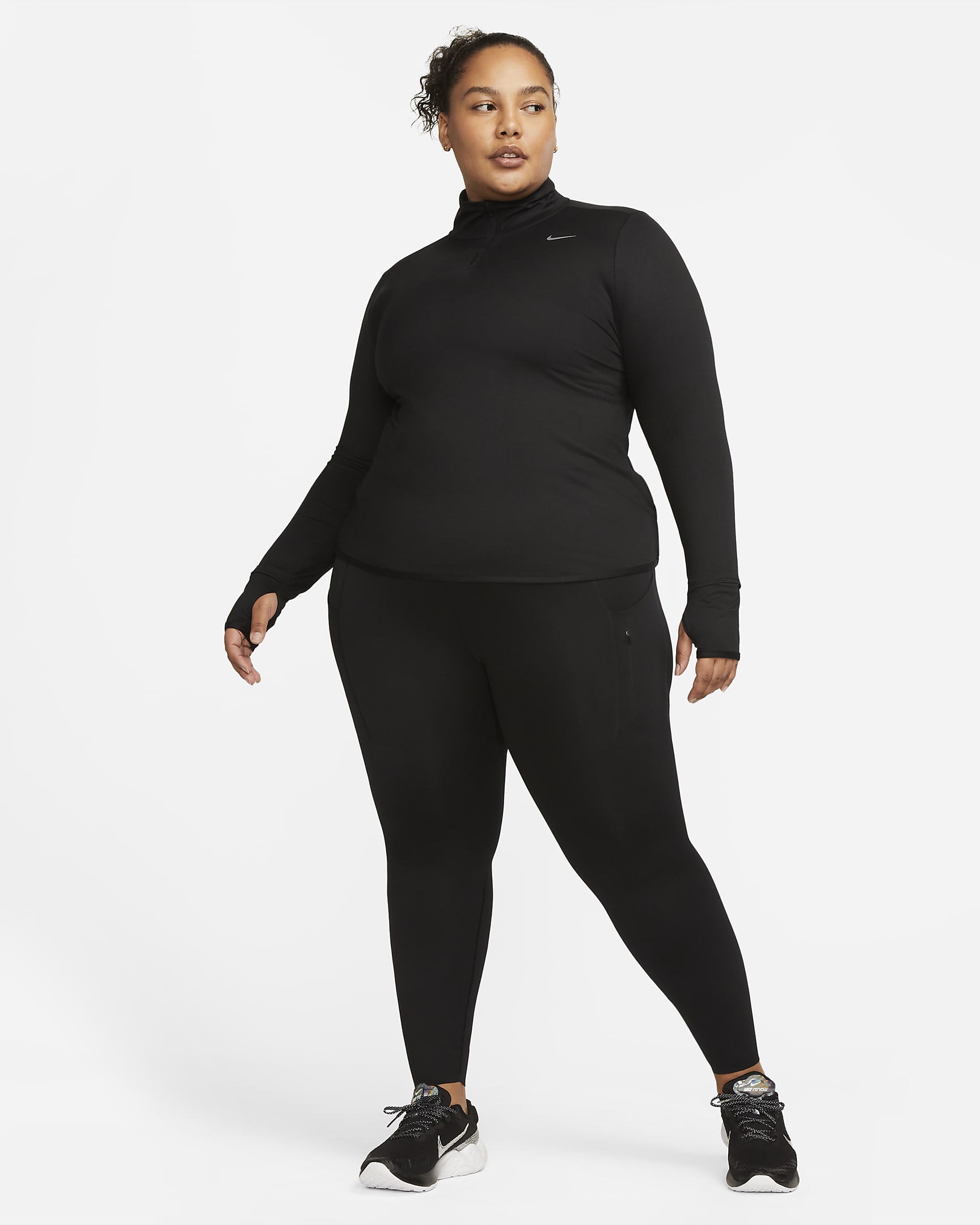 Haut de running à 1/4 de zip Nike Dri-FIT Swift Element UV pour femme (grande taille) - Noir