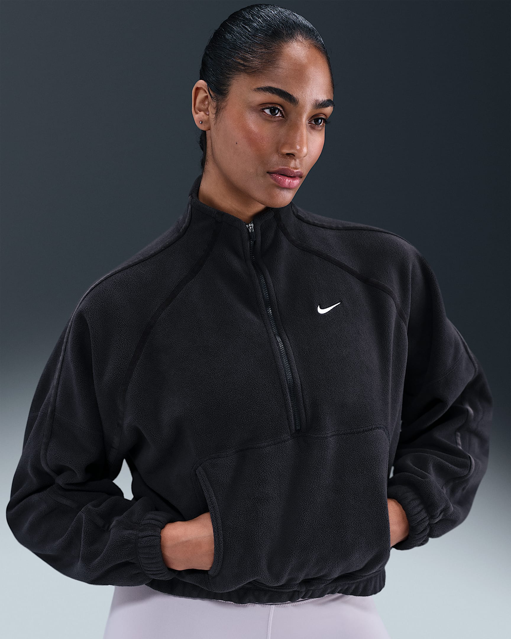 Top con media cremallera Nike One Therma-FIT - Mujer - Negro/Blanco