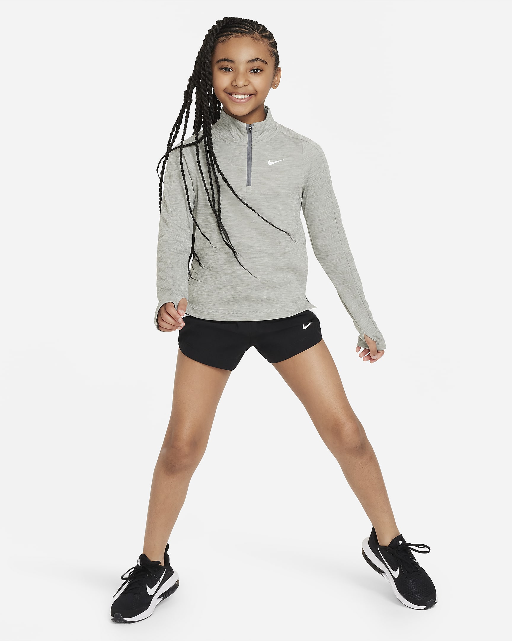 Haut à manches longues et demi-zip Nike Dri-FIT pour ado (fille) - Dark Grey Heather/Blanc