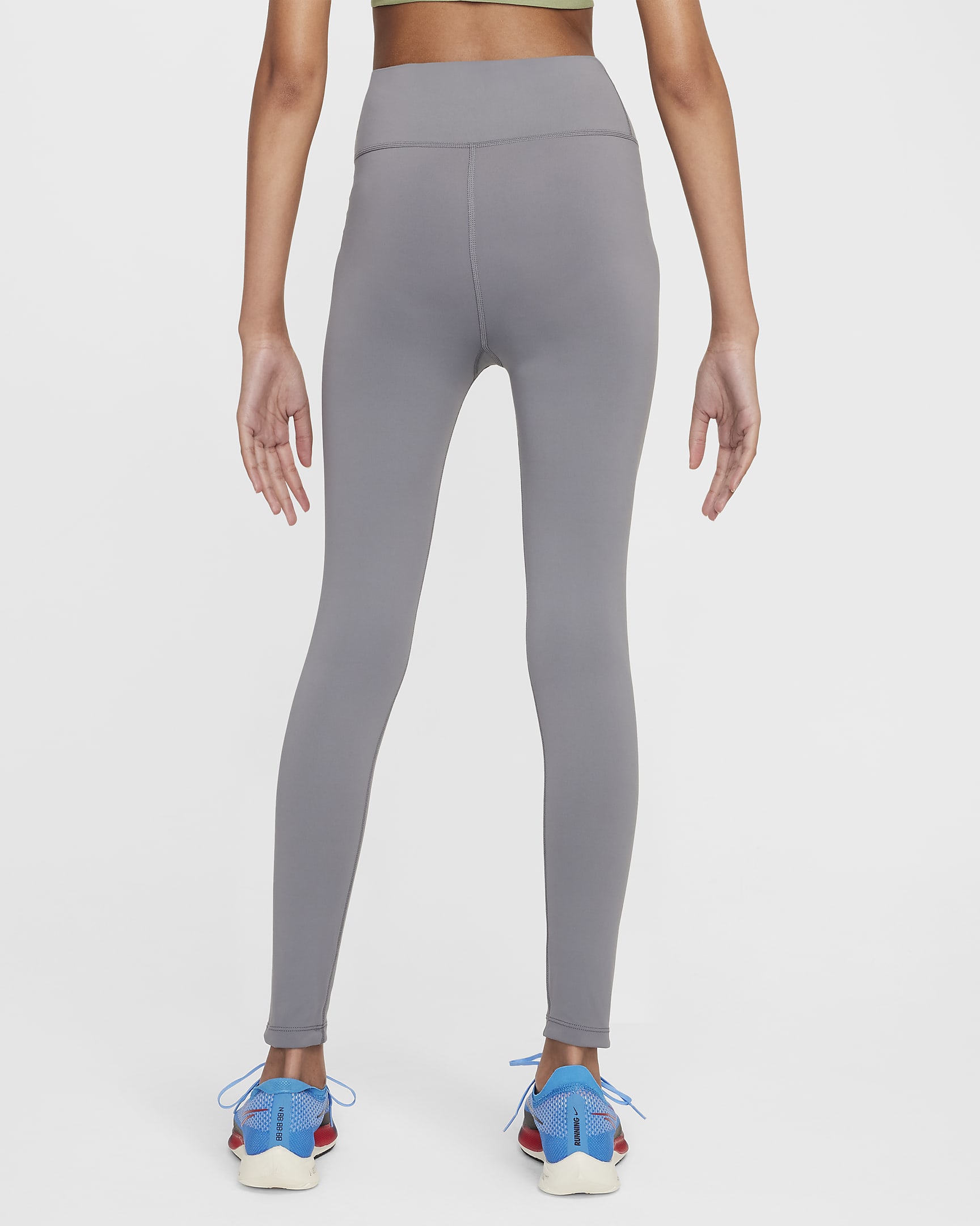 Nike One Big Kids' (Girls') Dri-FIT High-Waisted Leggings - Smoke Grey/White