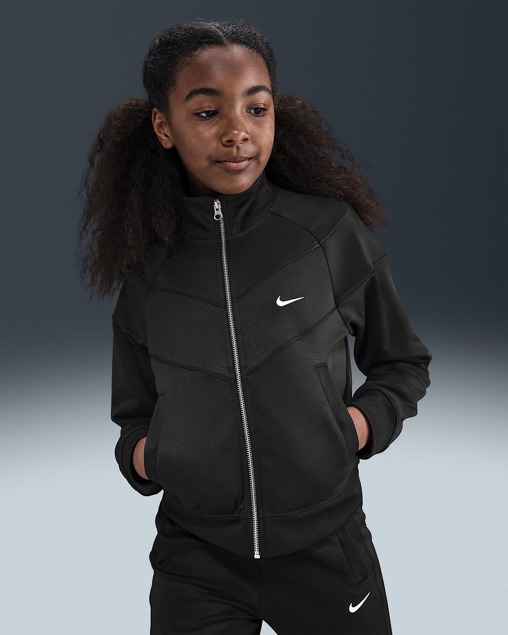 Nike Sportswear Older Kids' (Girls') Knit Tracksuit Jacket - Black/Black/White