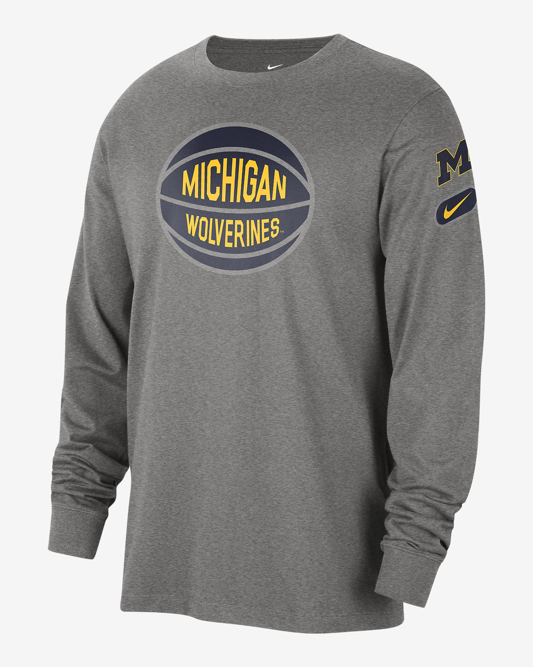 Michigan Fast Break Men's Nike College Long-Sleeve T-Shirt - Dark Grey Heather