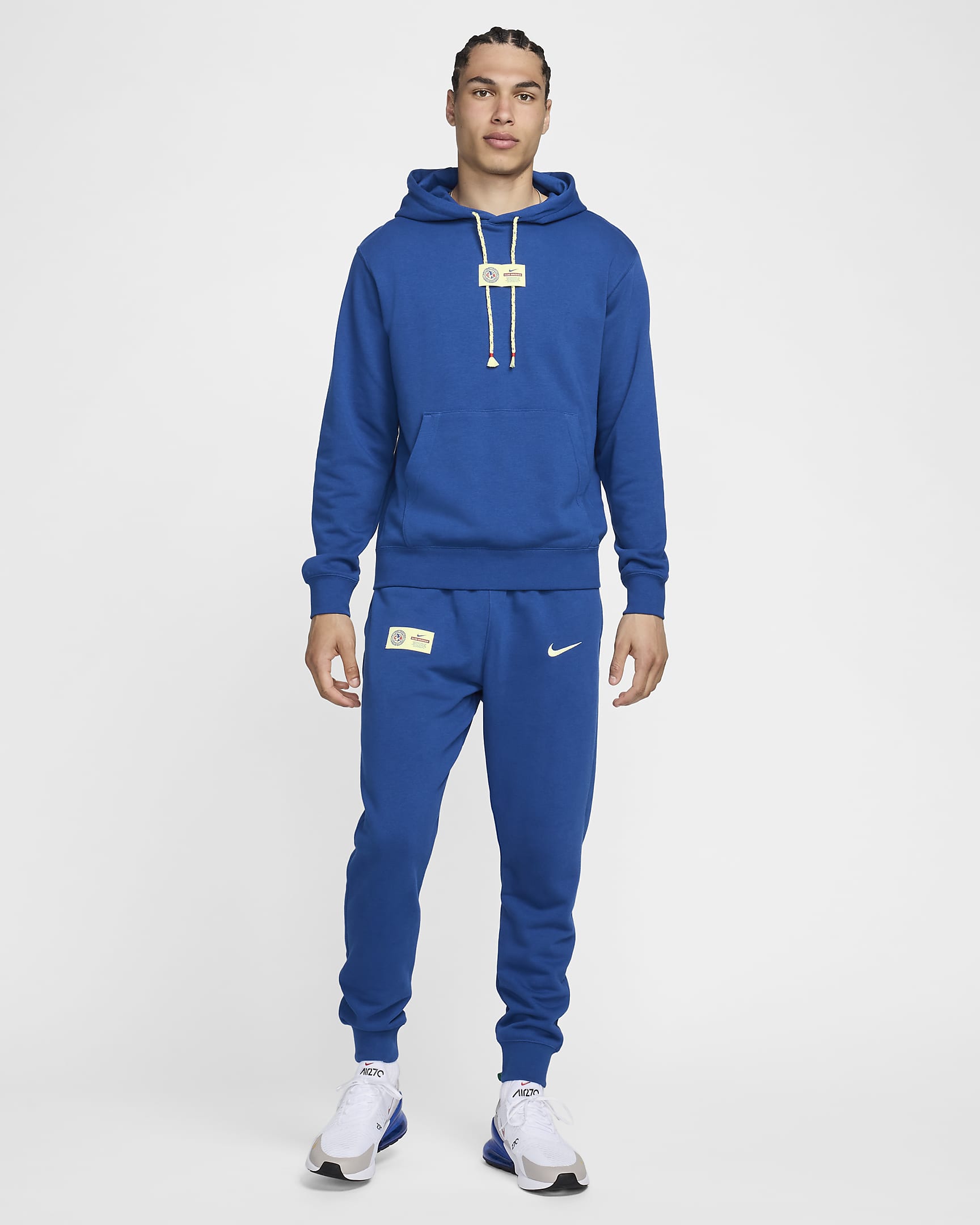 Club América Club Men's Nike Soccer French Terry Pullover Hoodie - Gym Blue/Lemon Chiffon