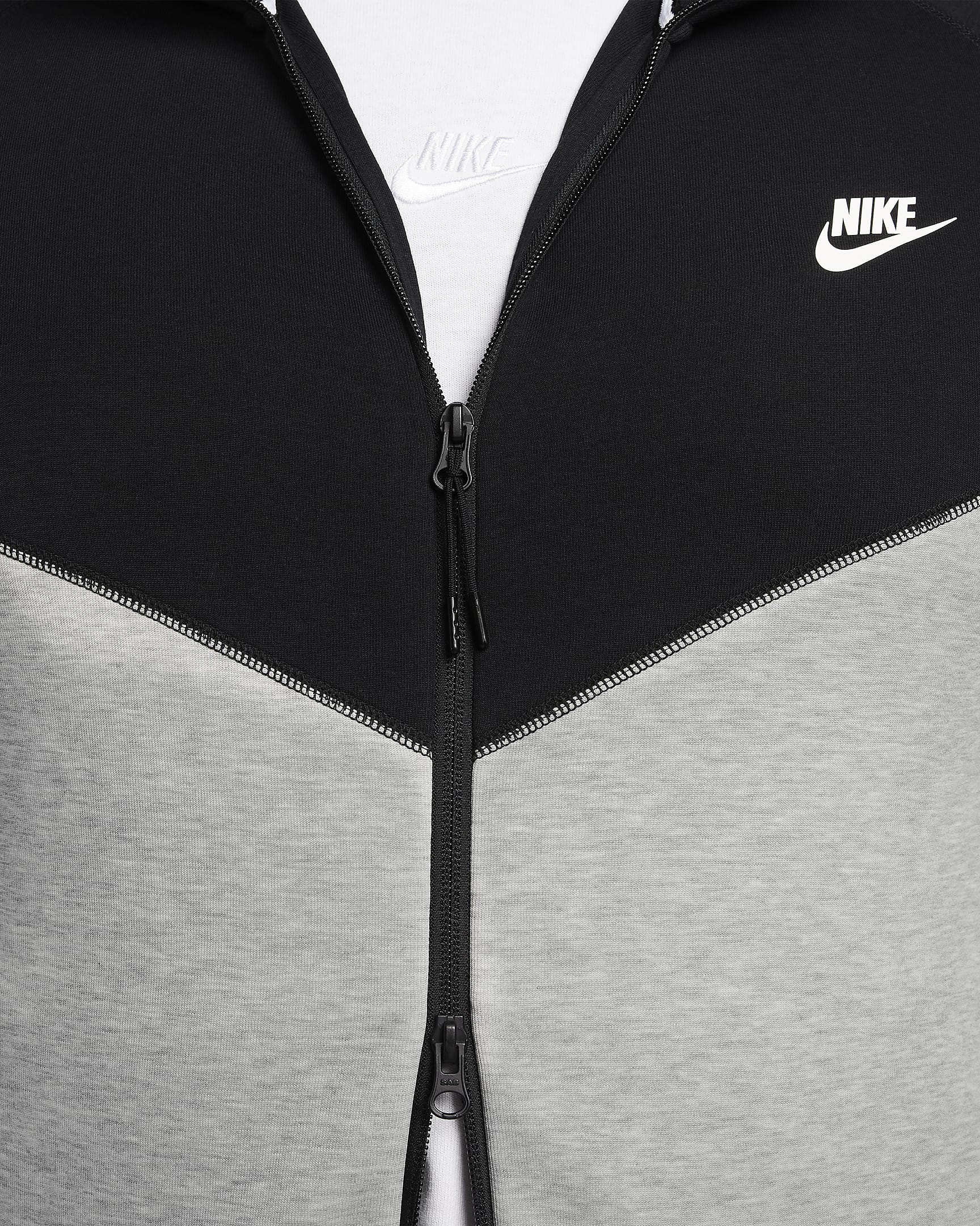 Nike Sportswear Tech Fleece Windrunner Tam Boy Fermuarlı Erkek Kapüşonlu Üst - Dark Grey Heather/Siyah/Beyaz