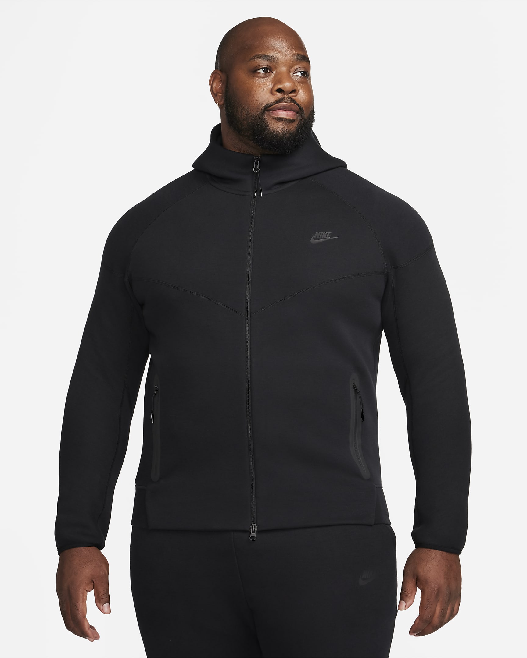 Huvtröja med hel dragkedja Nike Sportswear Tech Fleece Windrunner för män - Svart/Svart