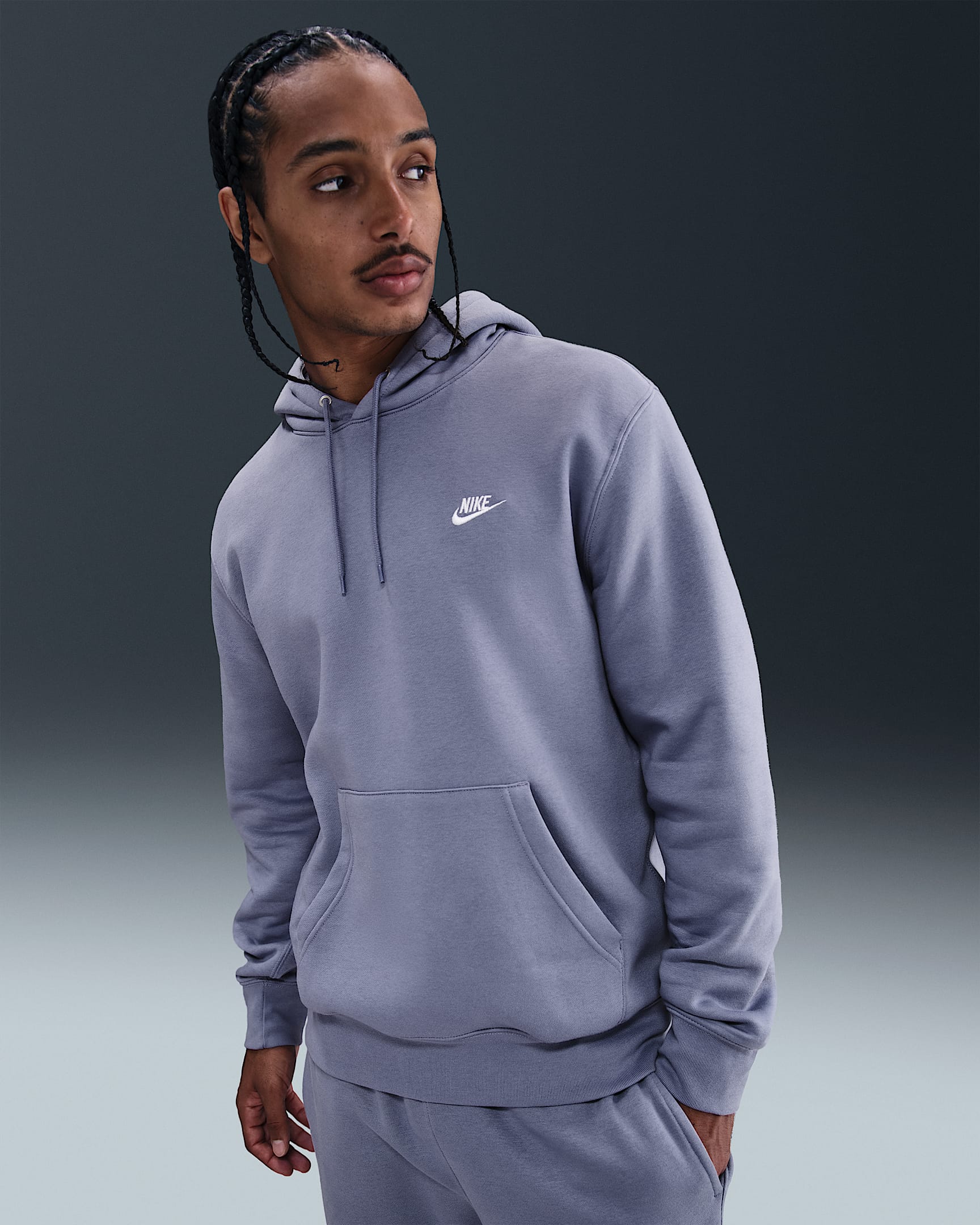 Fleecehuvtröja Nike Club för män - World Indigo/World Indigo/Vit