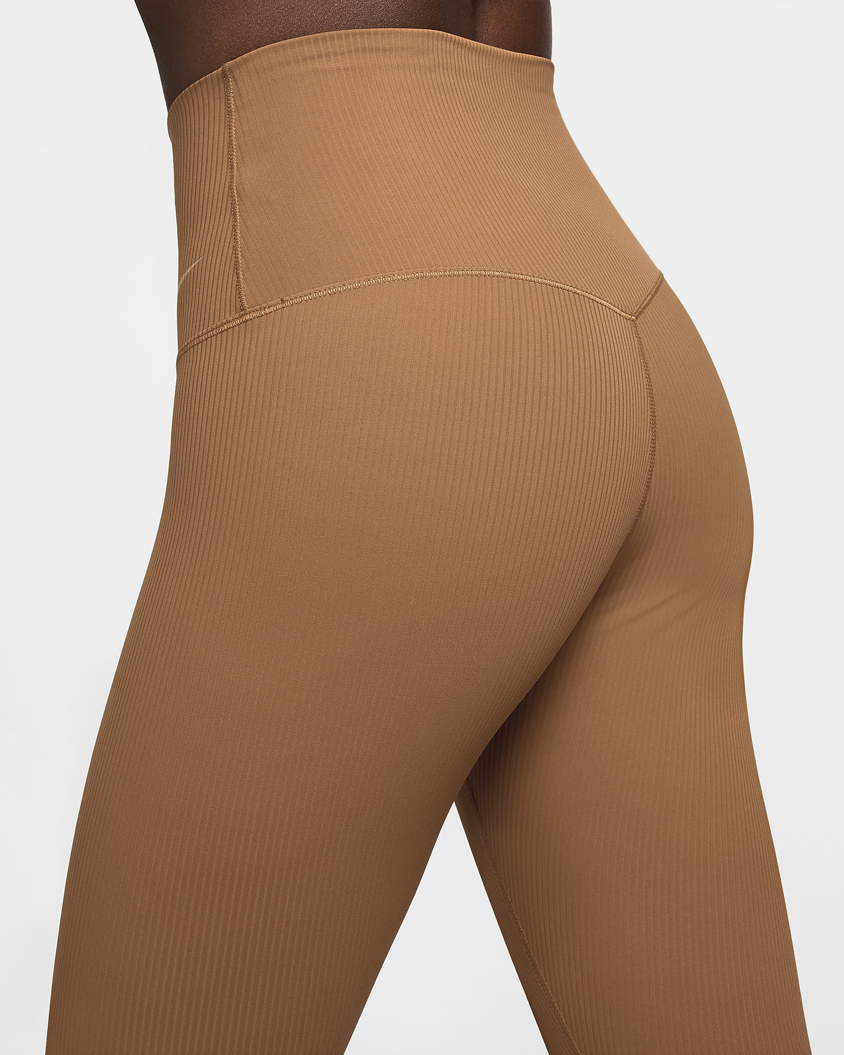 Nike Zenvy Rib Women's Gentle-Support High-Waisted 7/8 Leggings - Light British Tan/Black