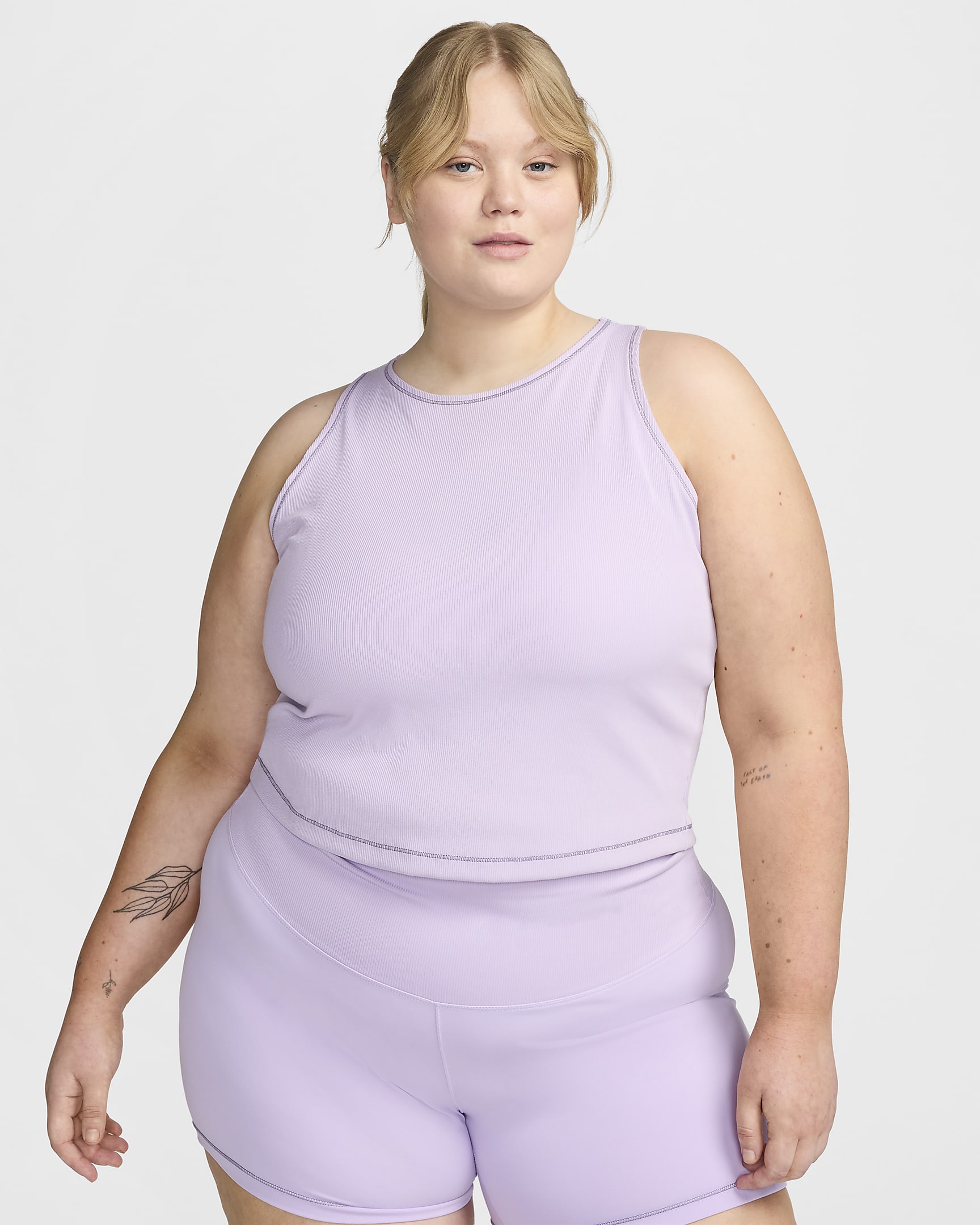 Nike One Fitted Women's Dri-FIT Ribbed Tank Top (Plus Size) - Lilac Bloom/Daybreak/White