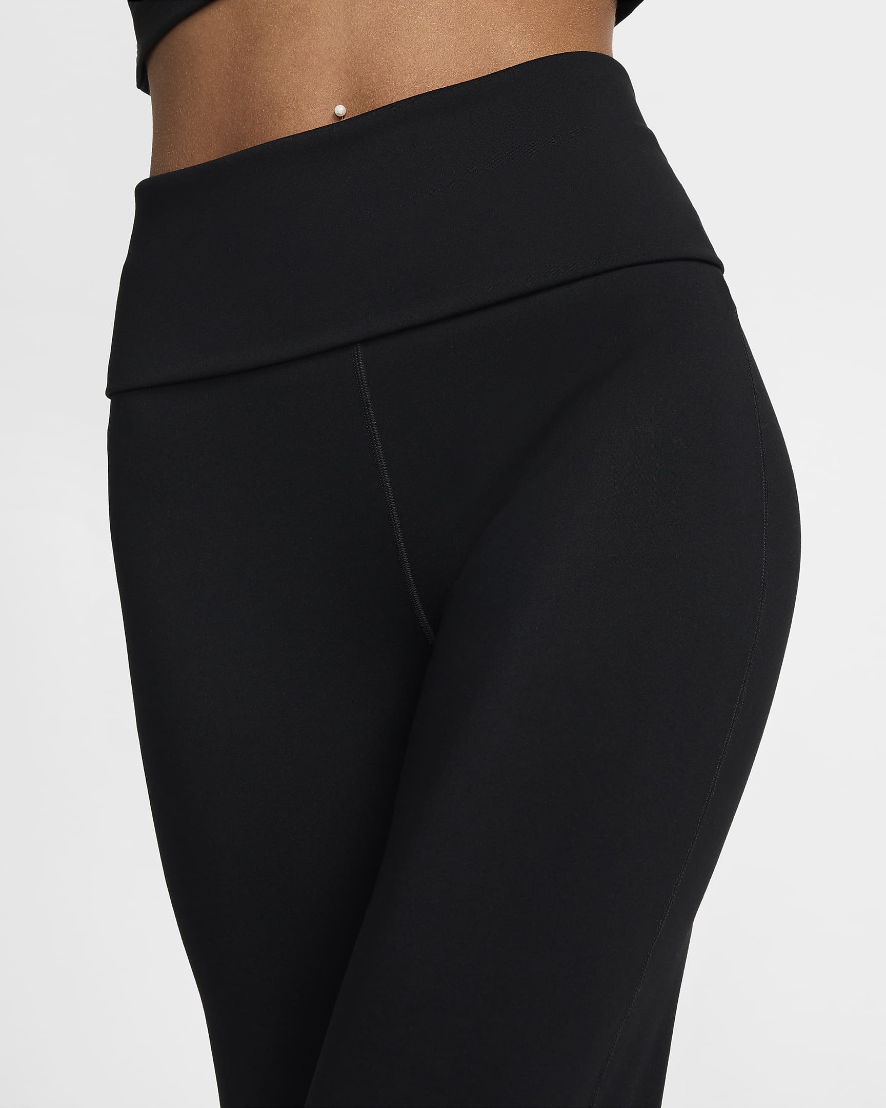 Nike One Dri-FIT-Hose mit umschlagbarem, hohem Bund (Damen) - Schwarz/Schwarz