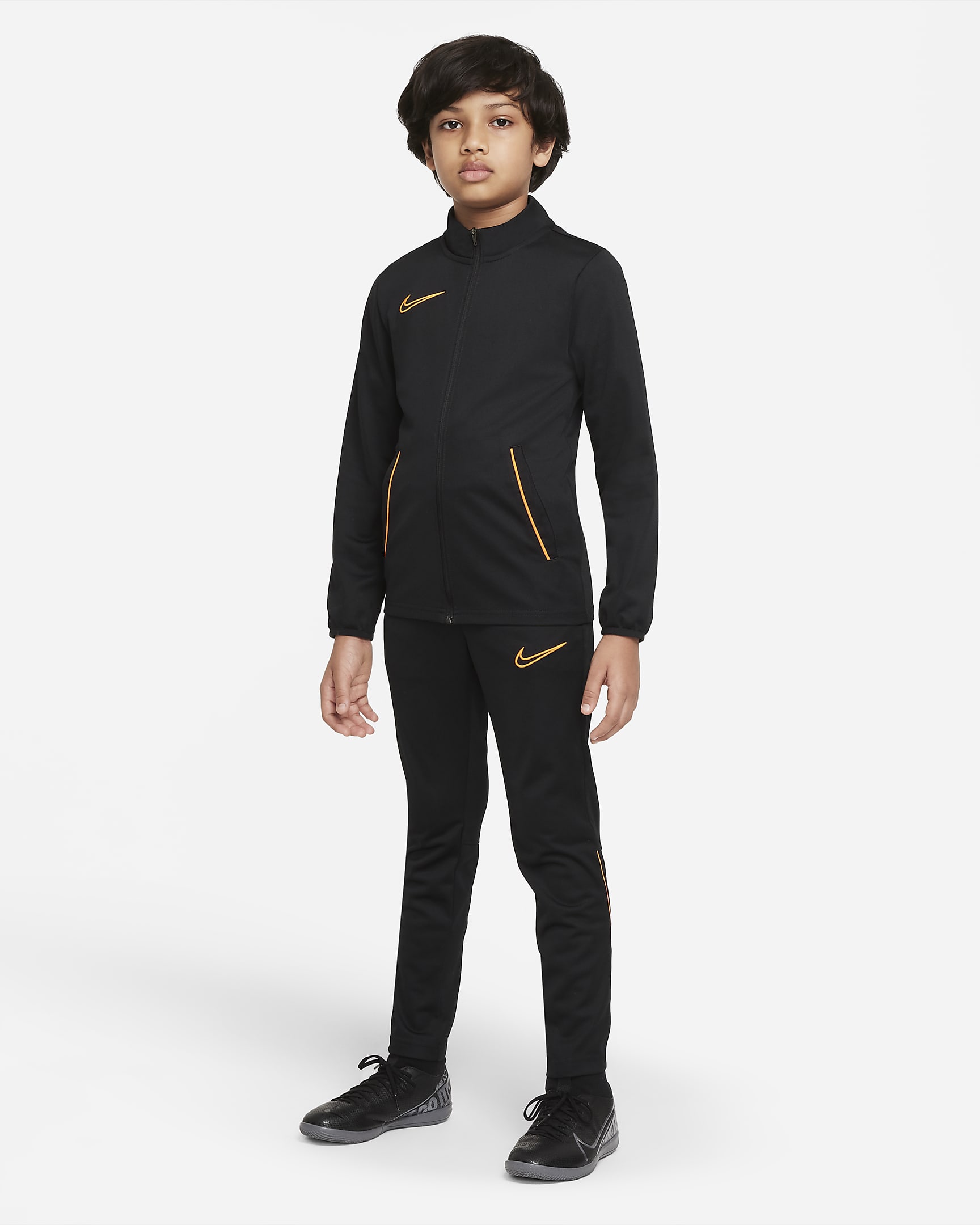 Conjunto de entrenamiento de fútbol de tejido Knit para niños talla grande Nike Dri-FIT Academy - Negro/Naranja total/Naranja total