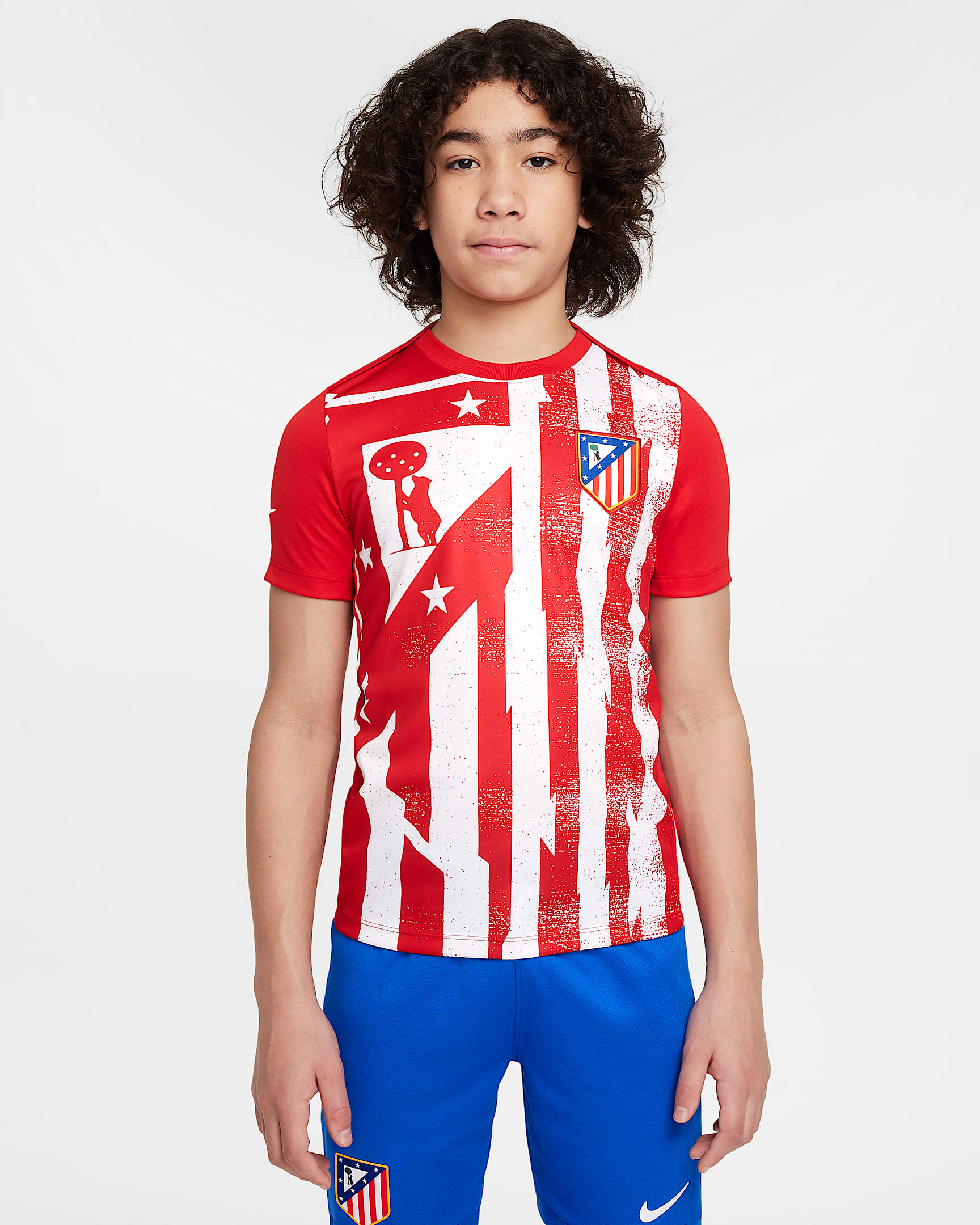 Atlético Madrid Academy Pro Home Older Kids' Nike Dri-FIT Football Pre-Match Short-Sleeve Top - Sport Red/White