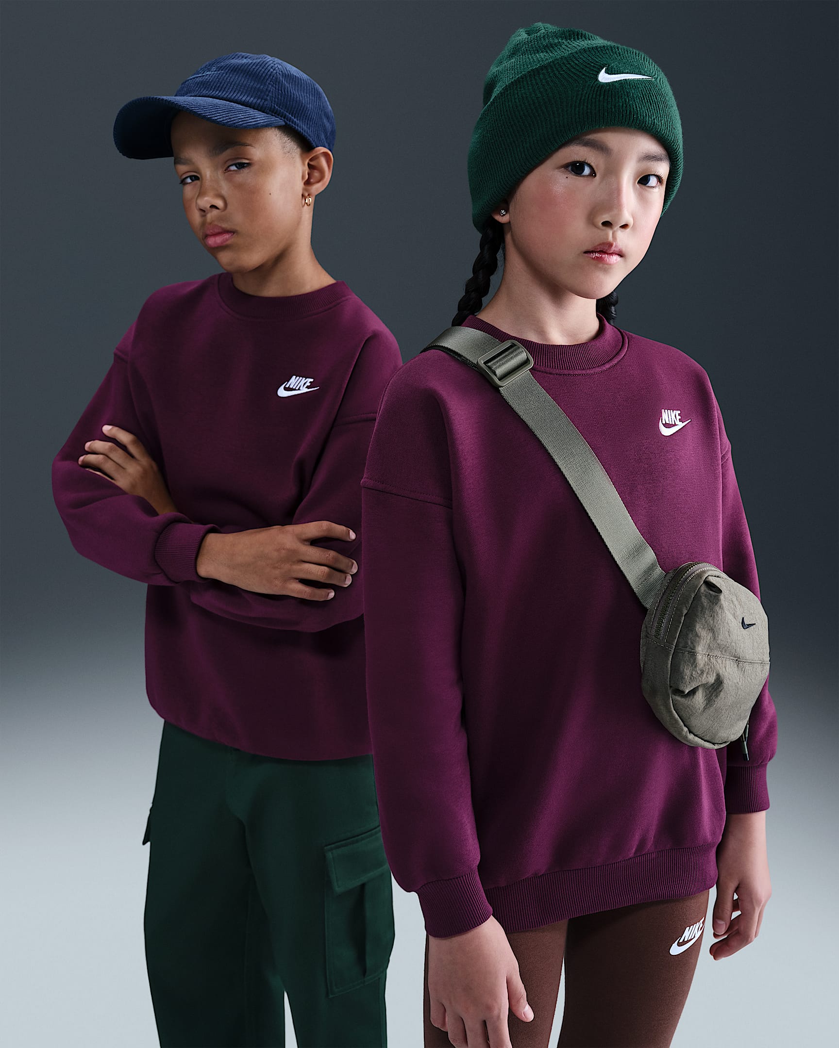 Nike Sportswear Club Fleece Big Kids' Oversized Sweatshirt - Bordeaux/White