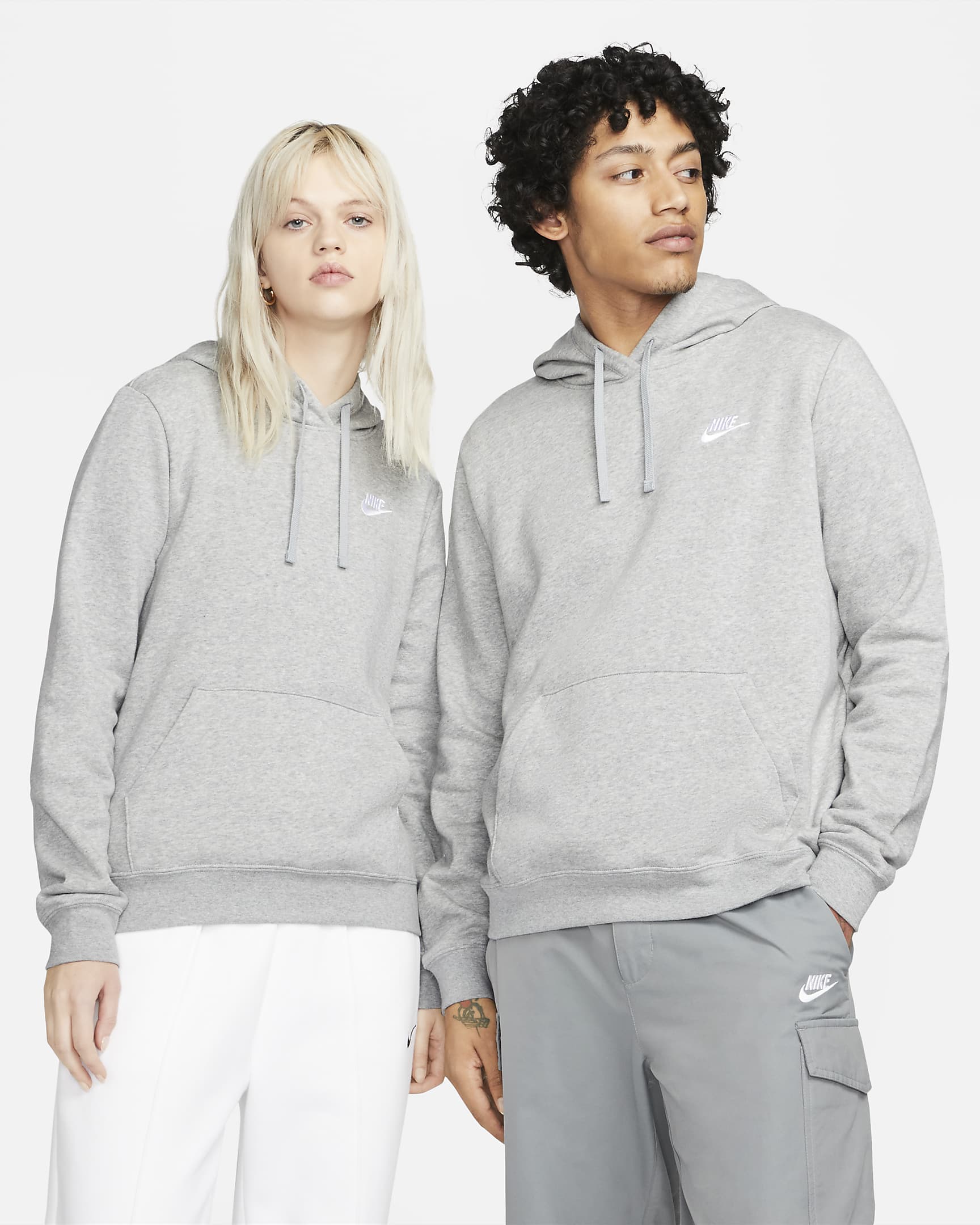 Nike Sportswear Club Fleece Women's Pullover Hoodie - Dark Grey Heather/White