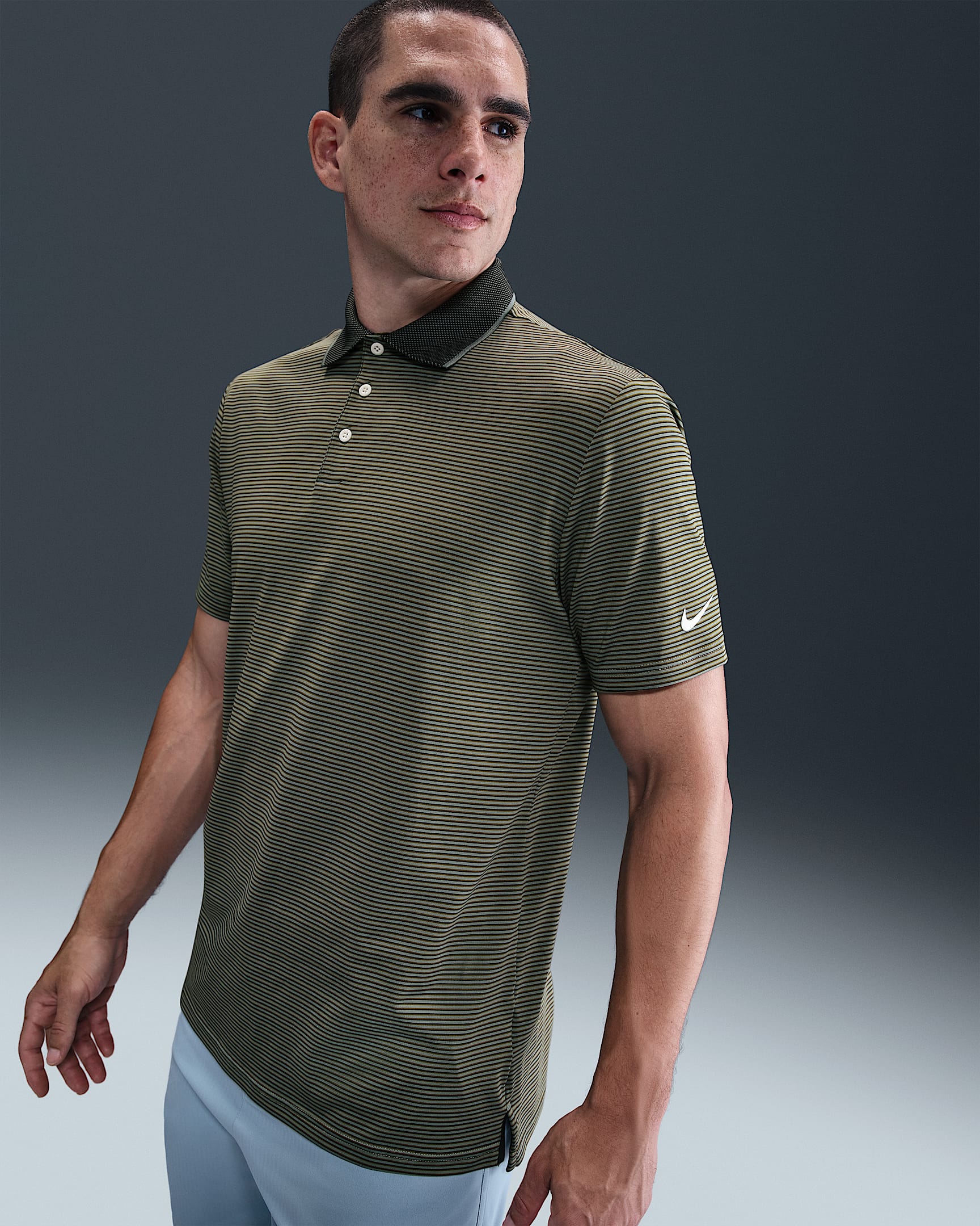 Nike Tour Men's Dri-FIT Striped Golf Polo - Clay Green/Pale Ivory