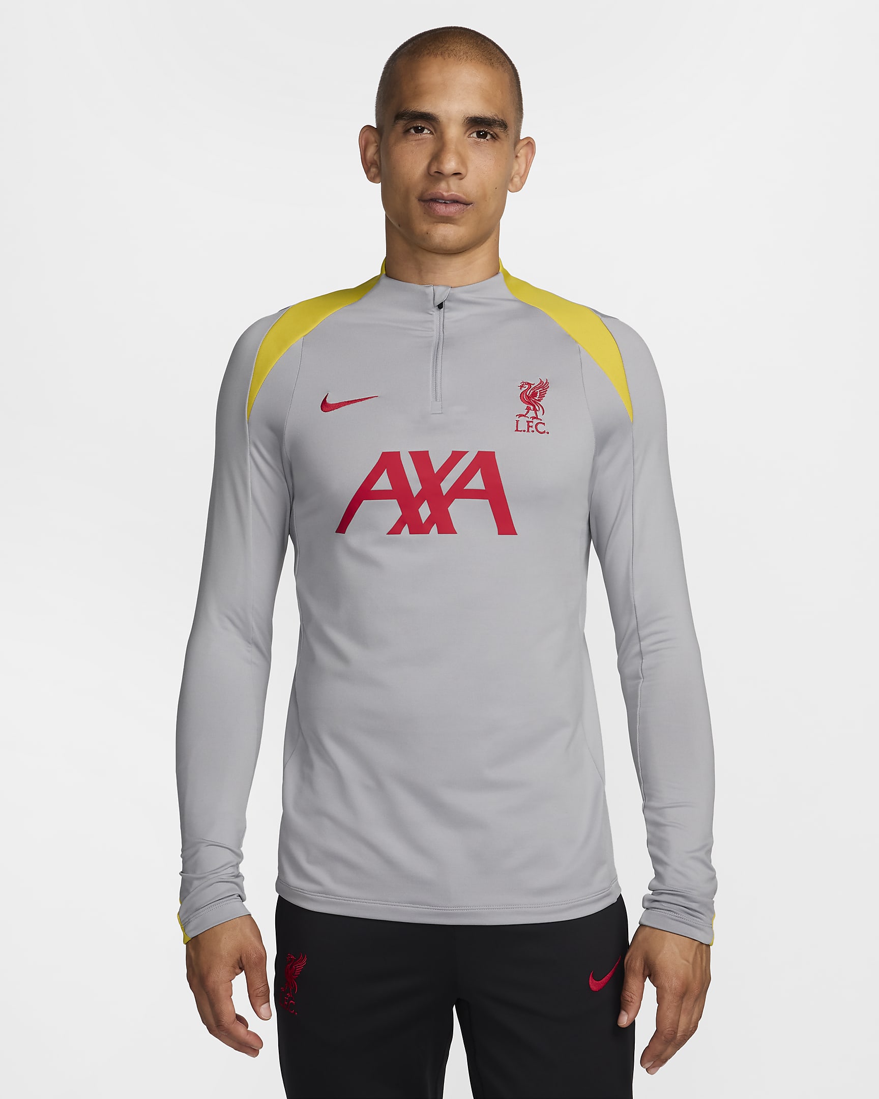 Camisola de treino de futebol Nike Dri-FIT do terceiro equipamento Strike Liverpool FC para homem - Cinzento Smoke claro/Amarelo Chrome/Vermelho Global