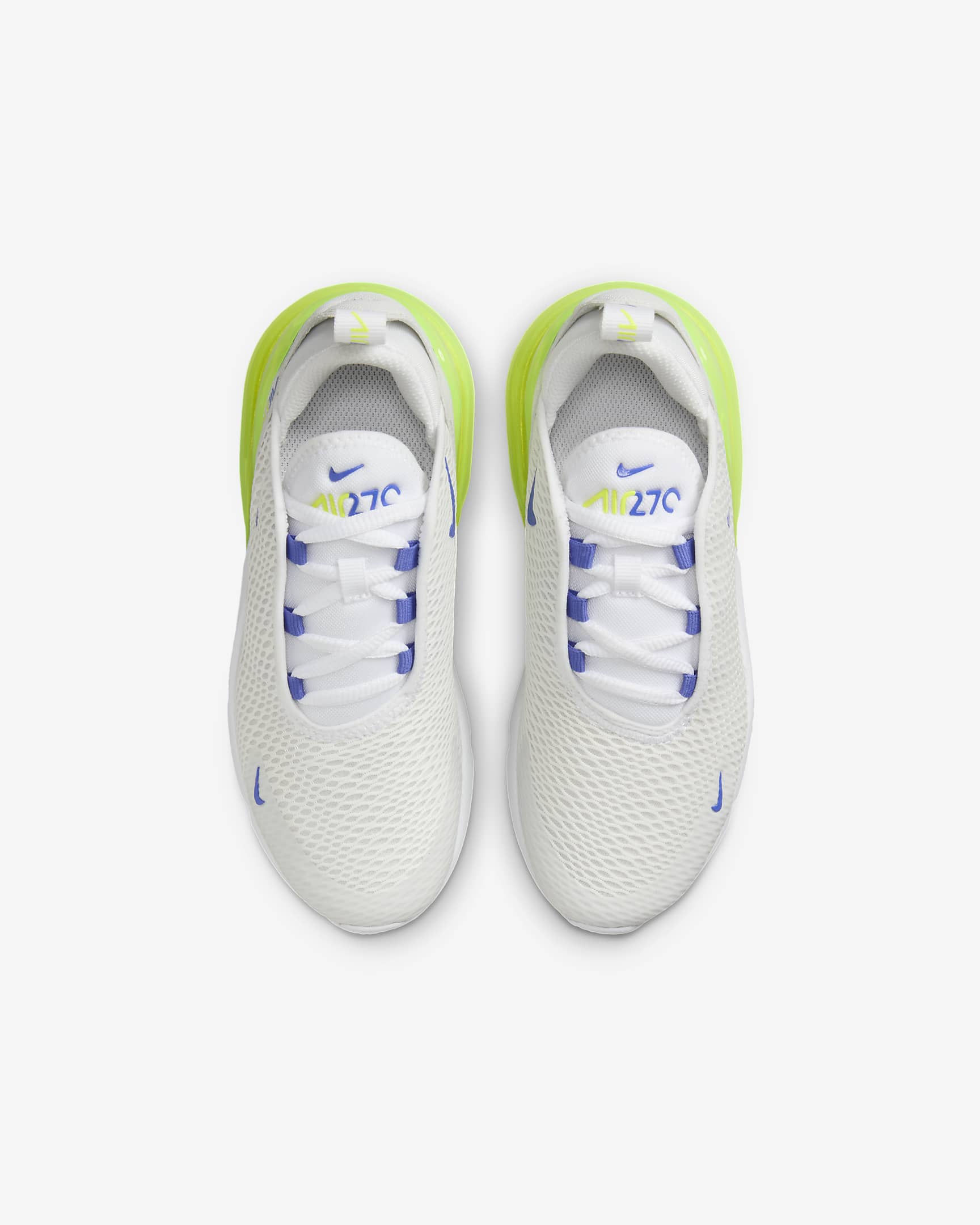 Tenis para niños de preescolar Nike Air Max 270 - Blanco/Volt/Polvo fotón/Azul astronómico