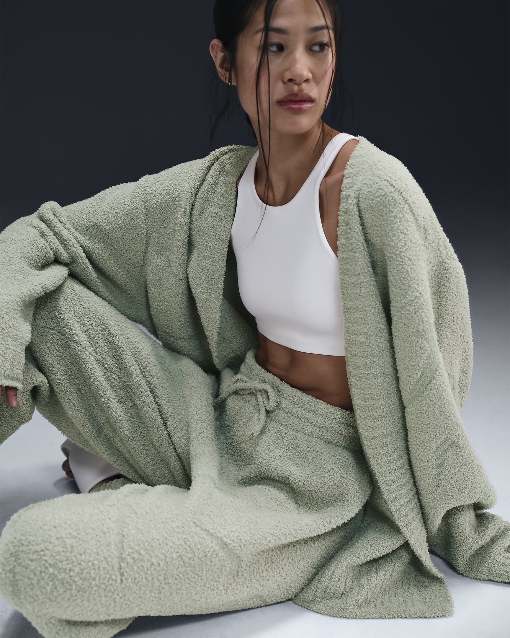 Nike Sportswear Phoenix Cosy Bouclé Women's High-Waisted Oversized Knit Trousers - Jade Horizon