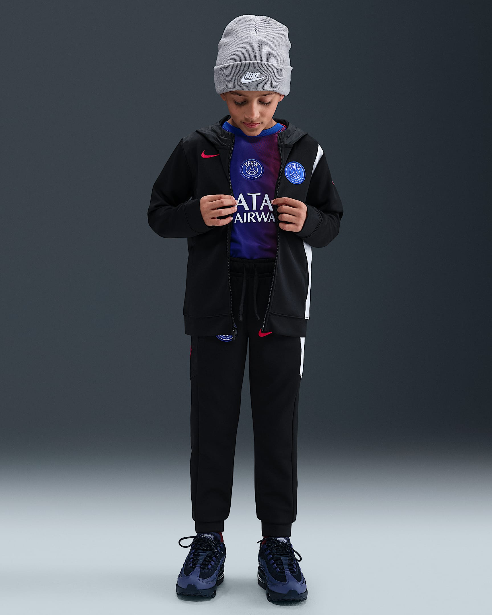 Paris Saint-Germain Third Older Kids' Nike Total 90 Football Woven Tracksuit - Black/White/Global Red