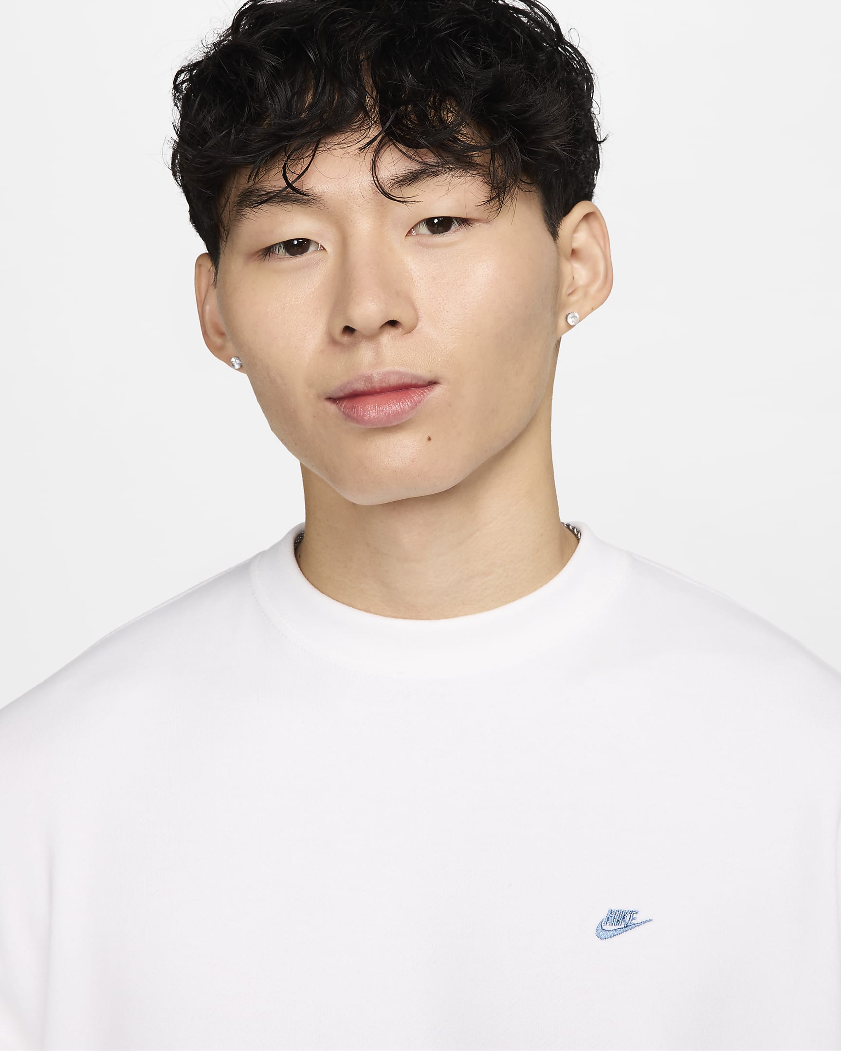 Nike Sportswear Men's French Terry Short-Sleeve Top - White/Aegean Storm