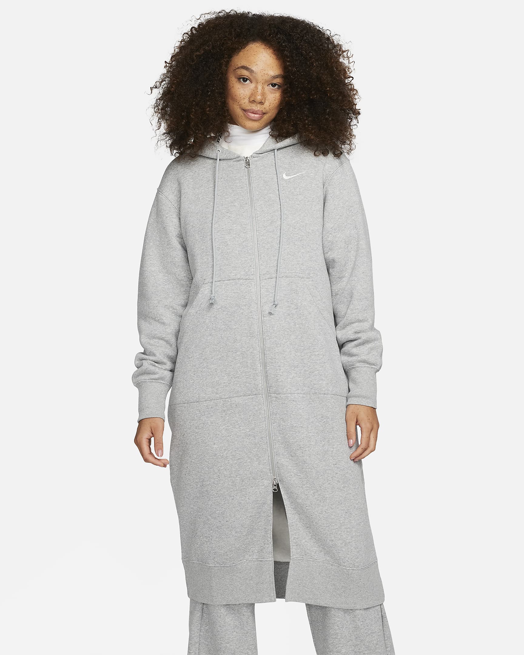 Nike Sportswear Phoenix Fleece Women's Oversized Long Full-Zip Hoodie - Dark Grey Heather/Sail