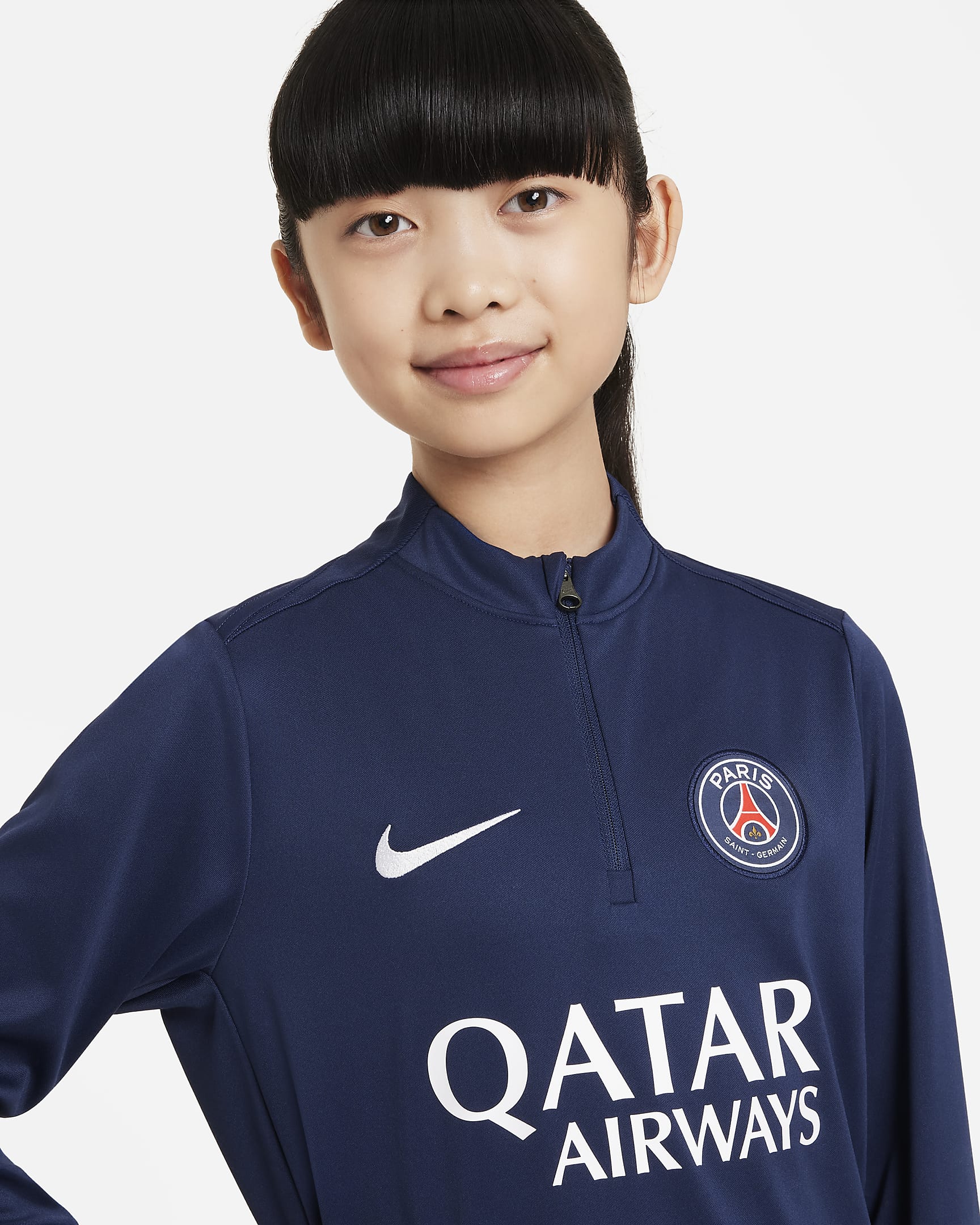 Treningowa koszulka piłkarska dla dużych dzieci Nike Dri-FIT Paris Saint-Germain Academy Pro - Midnight Navy/Biel