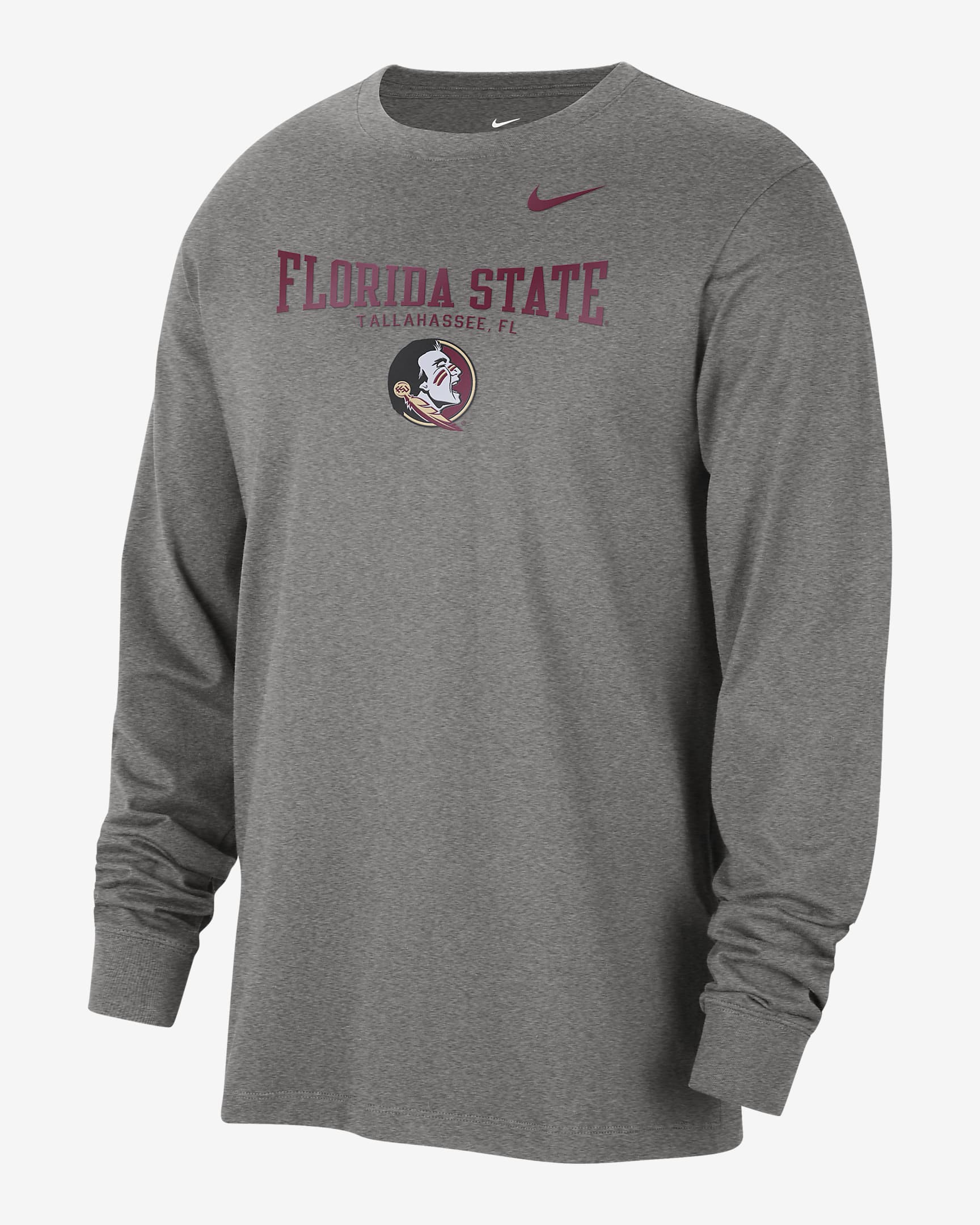 Florida State Men's Nike College Crew-Neck Long-Sleeve T-Shirt - Dark Grey Heather