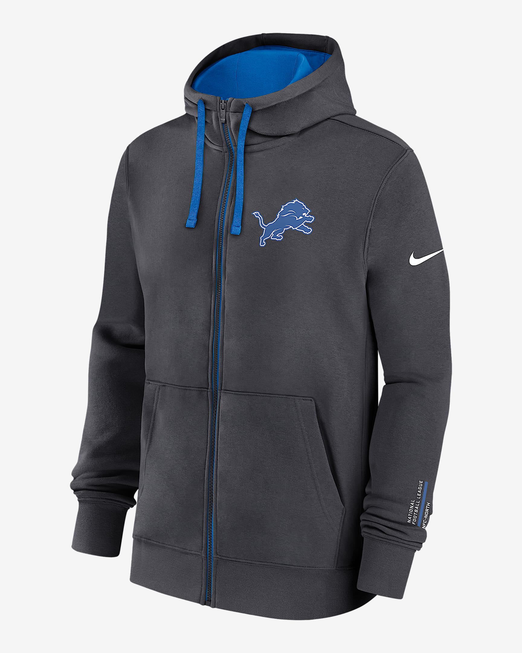 Detroit Lions Playbook Page Club Men's Nike NFL Full-Zip Hoodie - Anthracite